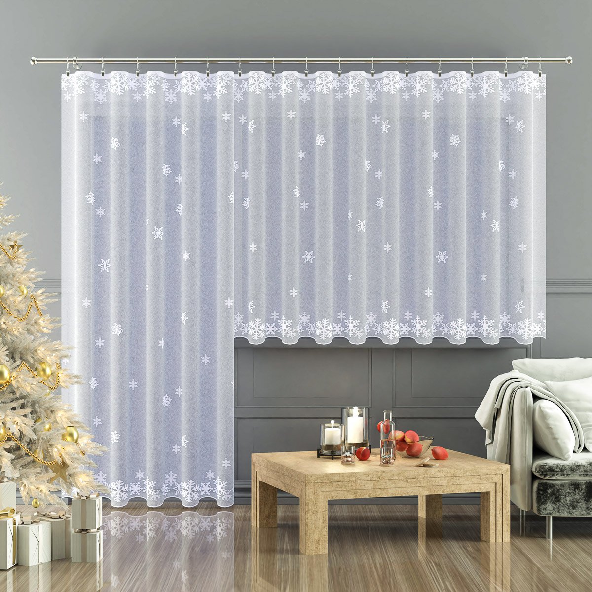 Forbyt Žakárová záclona WINTER zimní, vánoční vzor, s bordurou, bílá, výška 160cm (v metráži)