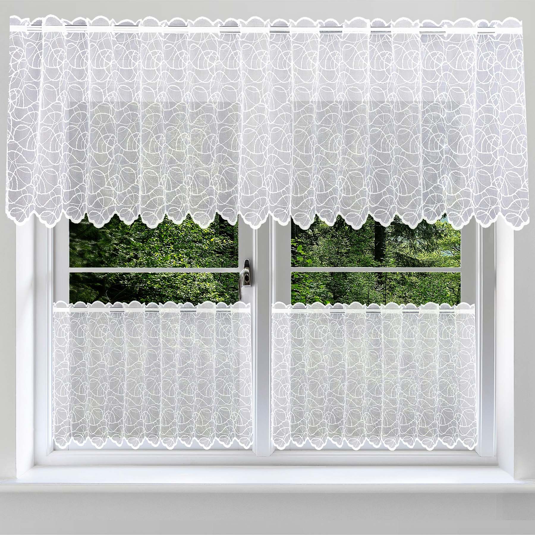 Forbyt žakarová vitrážová záclona 913965, geometrický vzor, s bordurou, bílá výška 60cm (v metráži)