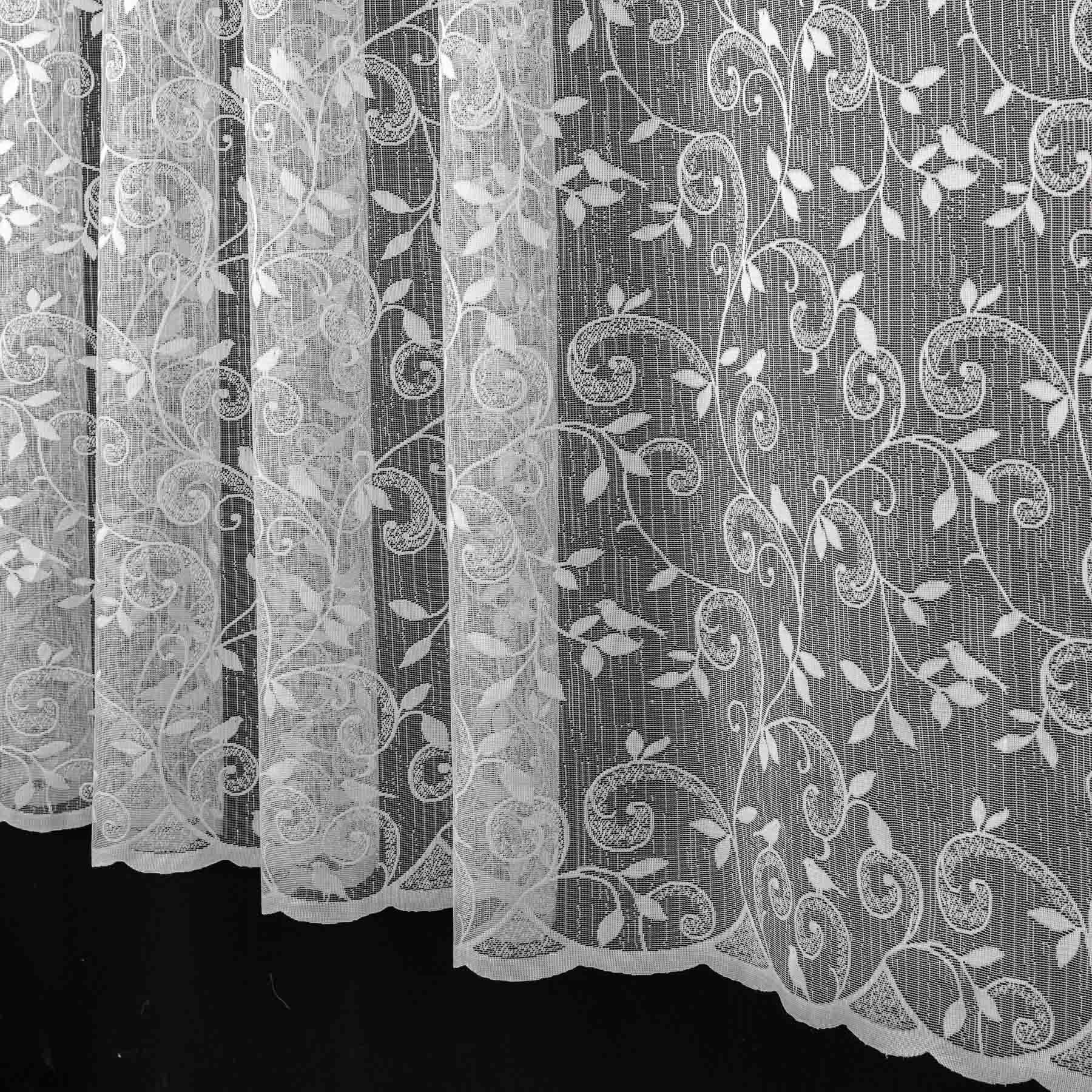 Českomoravská textilní žakárová záclona V702, květinový vzor s ptáčky, s bordurou, bílá, výška 160cm (v metráži)