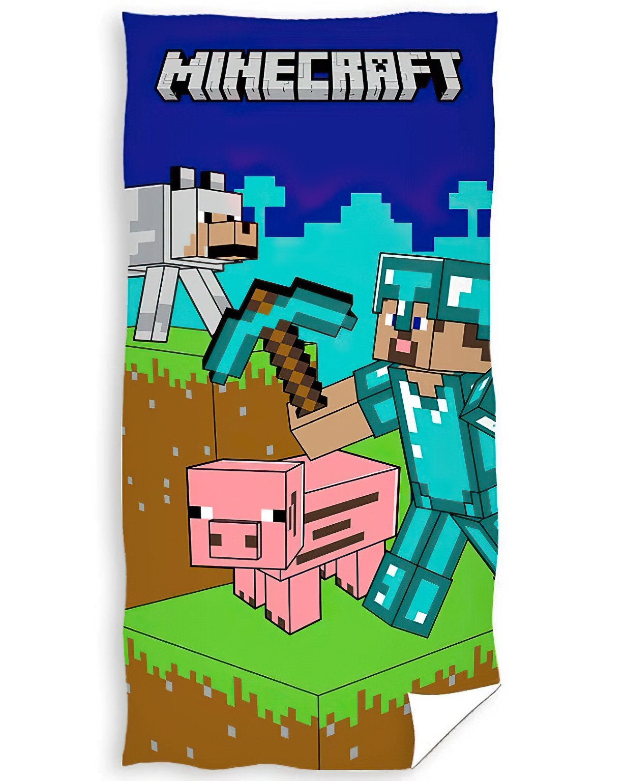 Dětská plážová osuška MINECRAFT OBJEV SVŮJ SVĚT, tmavě modrá, froté, 70x140cm