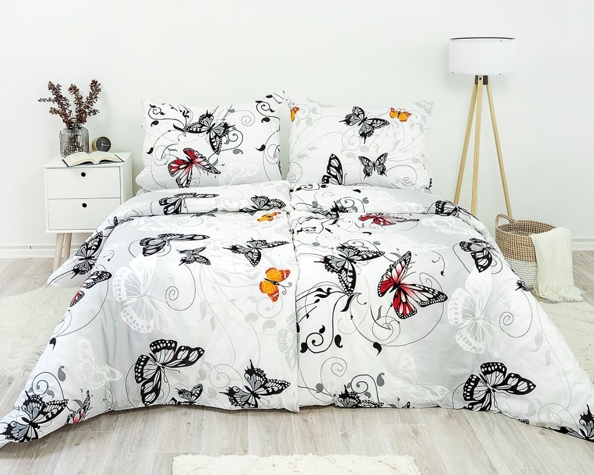 Povlečení KAROLINE 076 motýli na bílé, krep, 140x200cm + 70x90cm