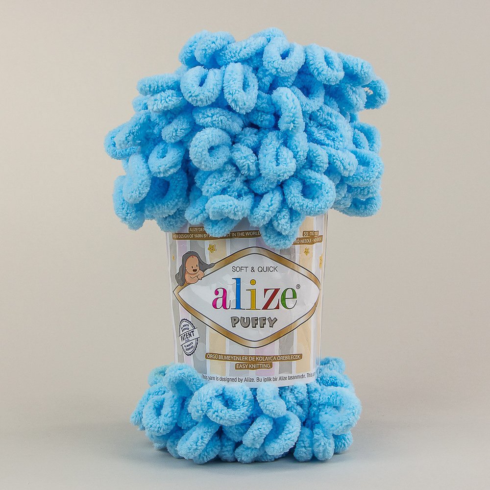Pletací příze Alize PUFFY 287 modrá, efektní, 100g/9,2m