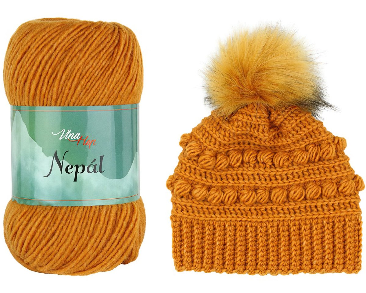 Pletací / háčkovací příze Vlna-Hep NEPÁL 6489 hořčicová, jednobarevná, klasická 100g/190m