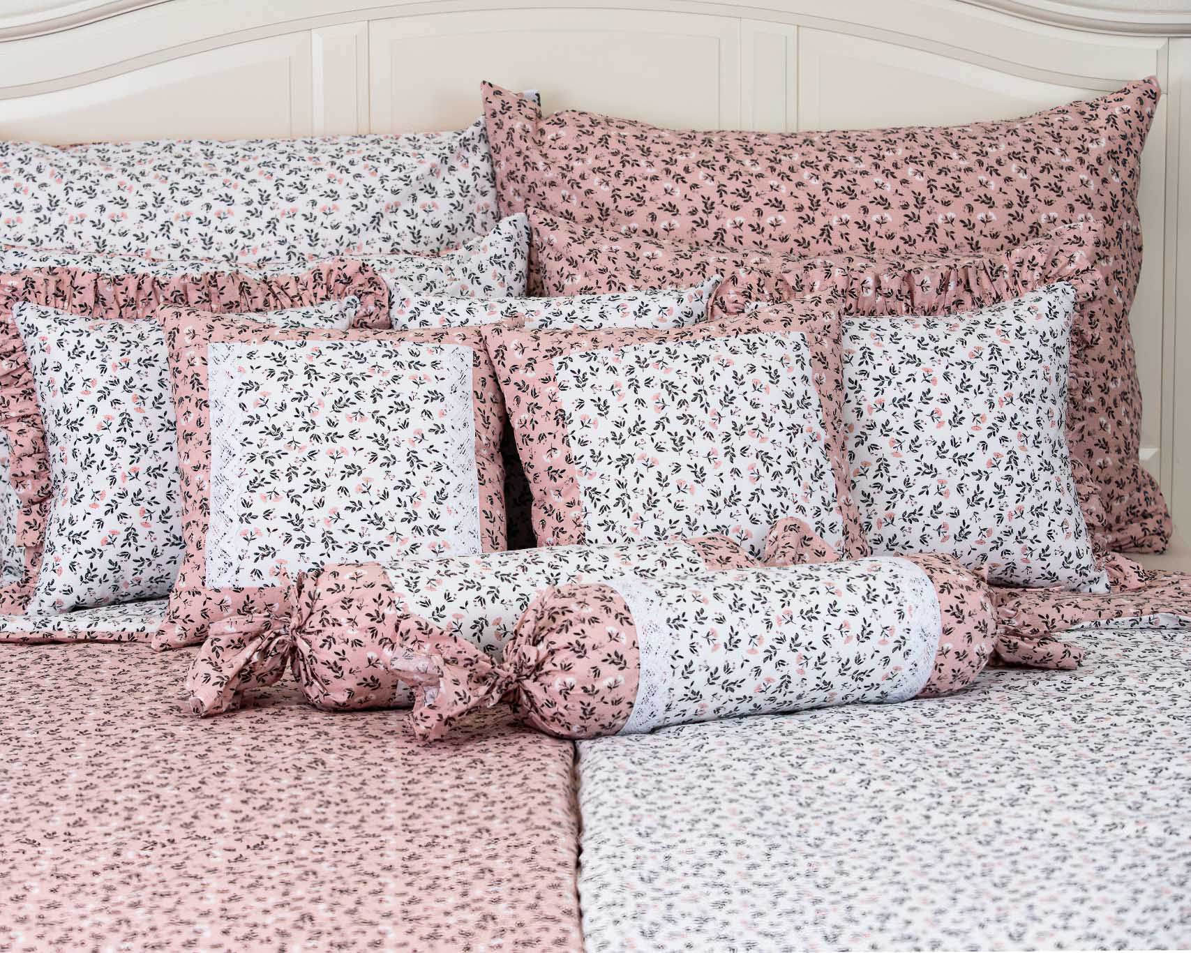 Dadka Povlečení HERBARIUM 020, bílo/starorůžová, krep, 140x200cm + 70x90cm