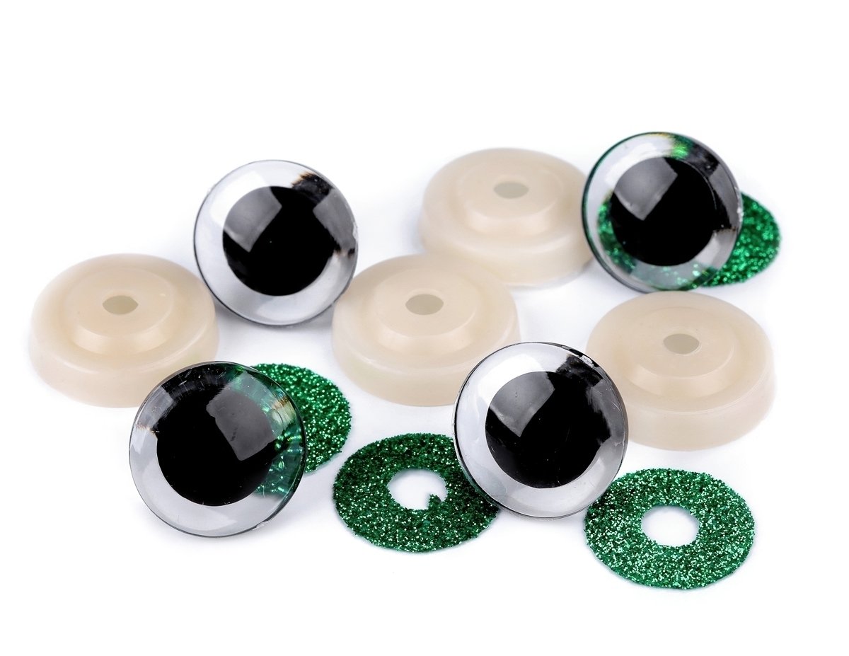 Bezpečnostní oči, zelená lesklá podložka, průměr 25mm