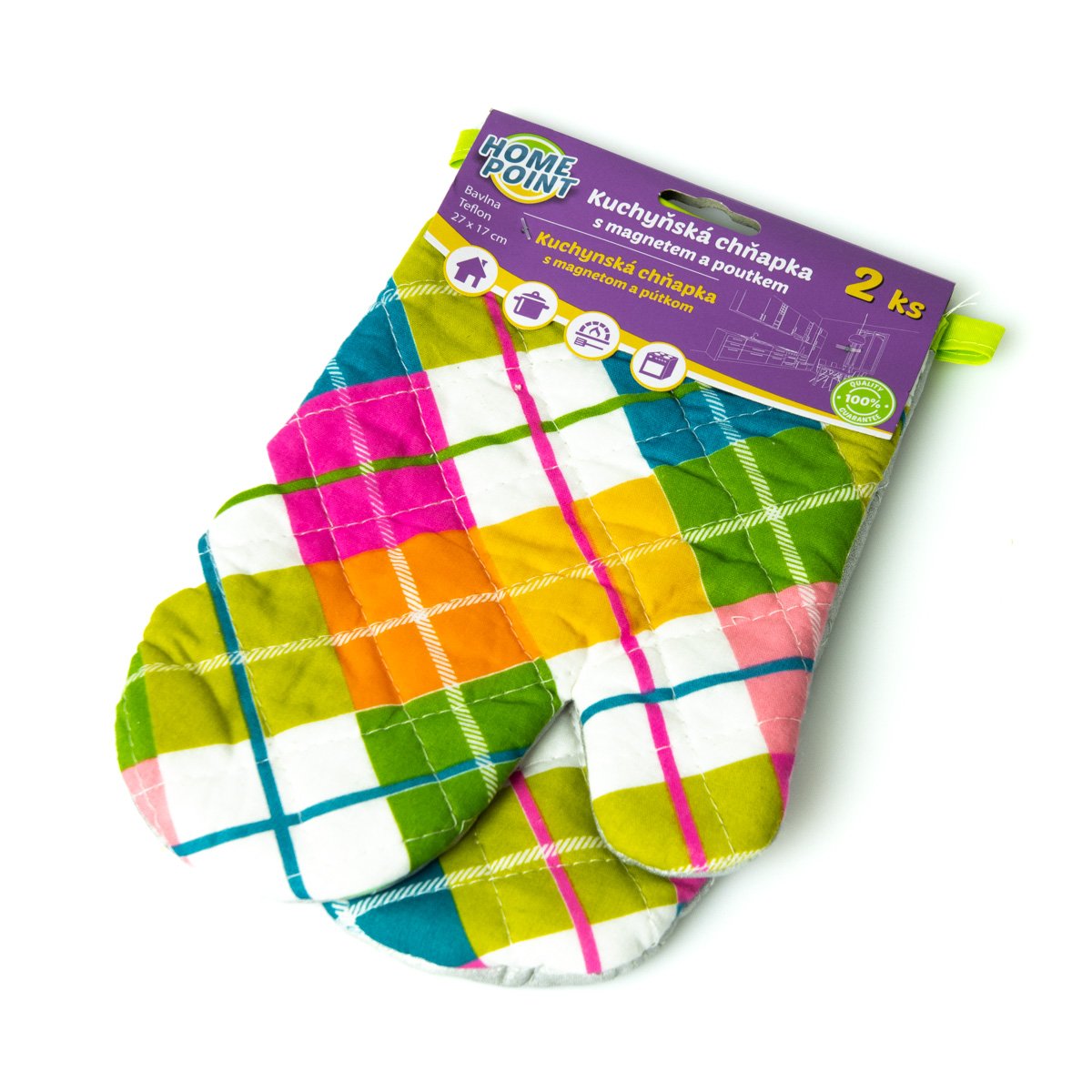 TextilCentrum.cz Kuchyňská chňapka bavlna / teflon HOME POINT, barevné káro, 27x17cm, 2ks (pravá, levá)