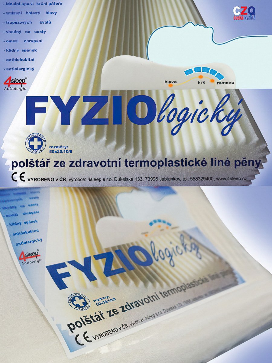 4sleep Polštář anatomický FYZIOLOGICKÝ ze zdravotní termoplastické líné pěny, 67x42x12/10cm, se zipem