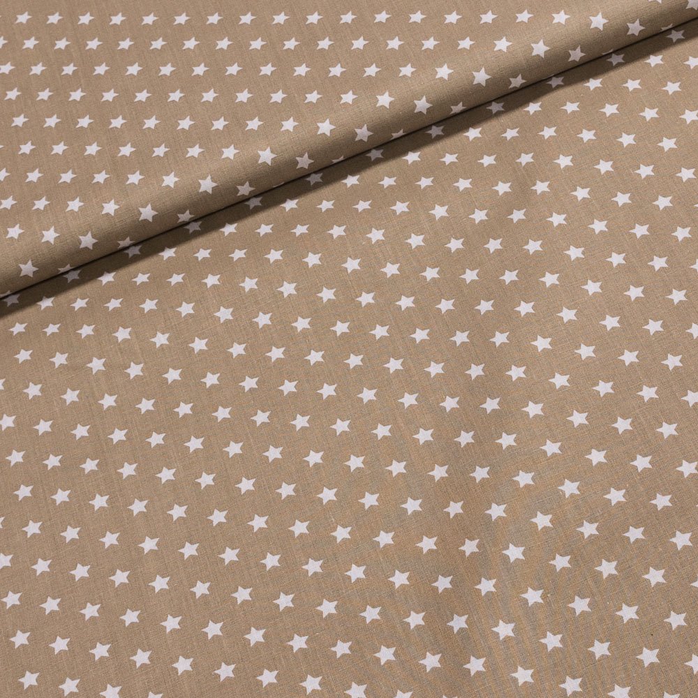 Bavlněné plátno bílé hvězdičky na béžové, š.140cm (látka v metráži)