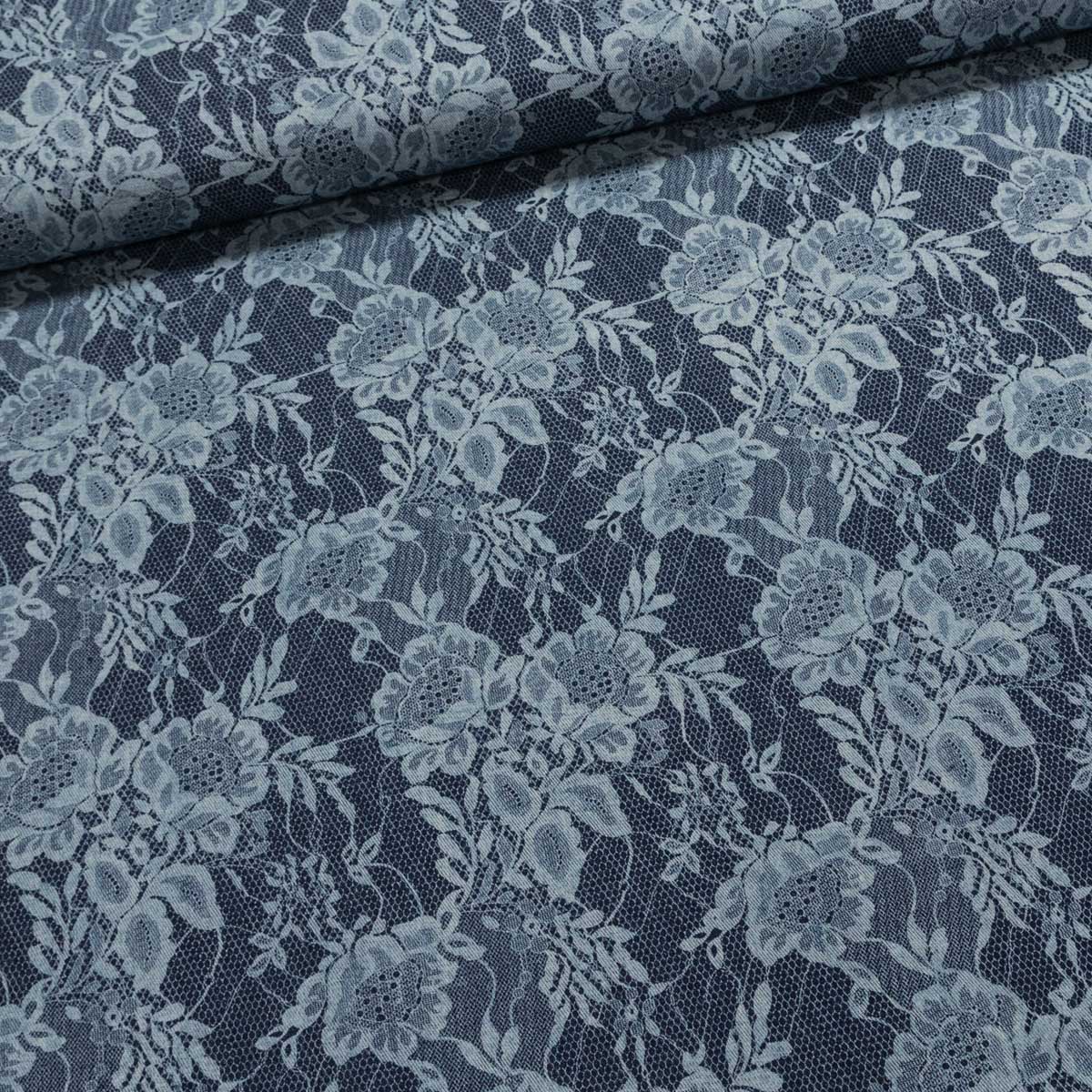 Bavlněná riflovina (denim, džínovina) 4263-001květiny na modré, š.150cm (látka v metráži)
