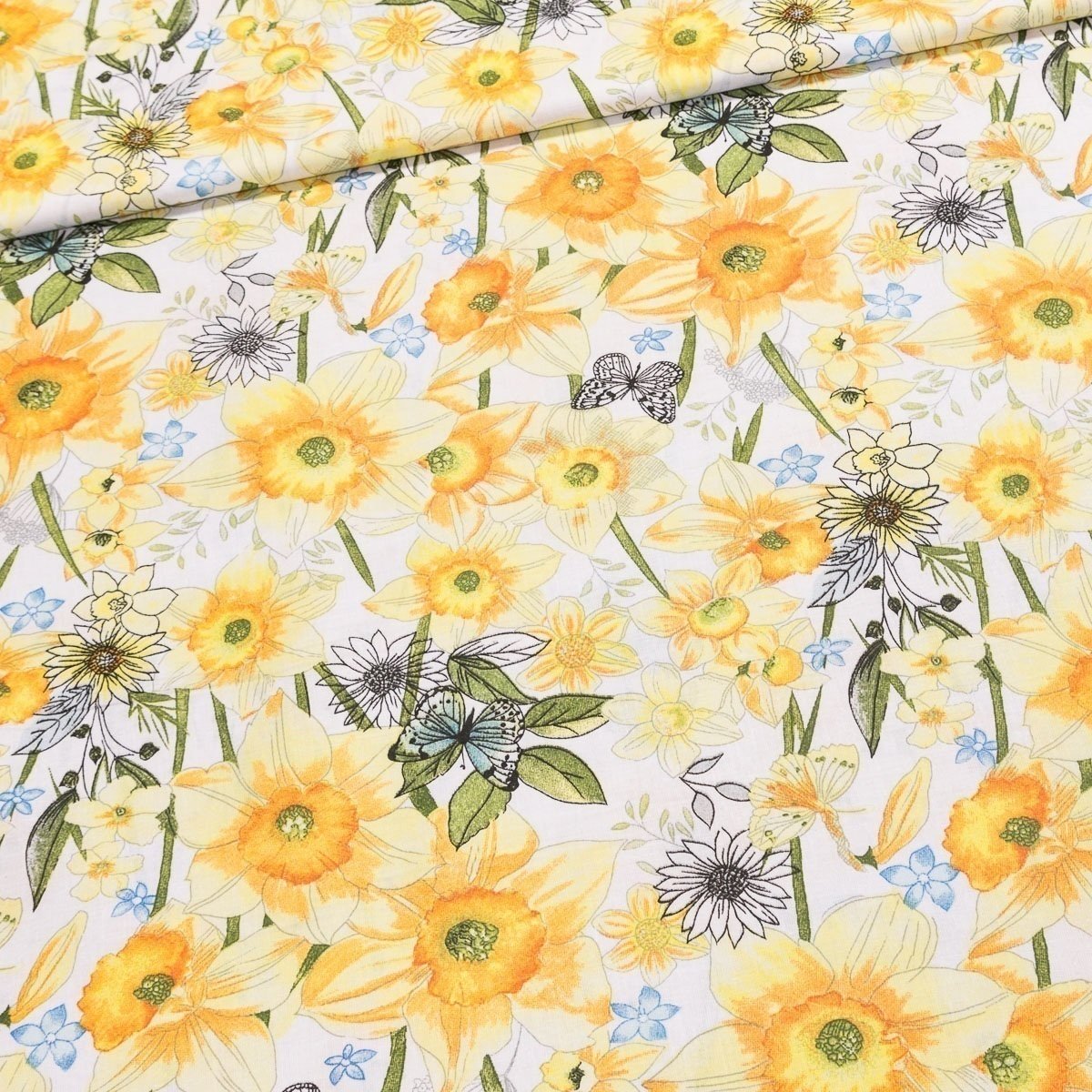 Bavlněné plátno 103000/15816, žluté narcisky, š.140cm (látka v metráži)