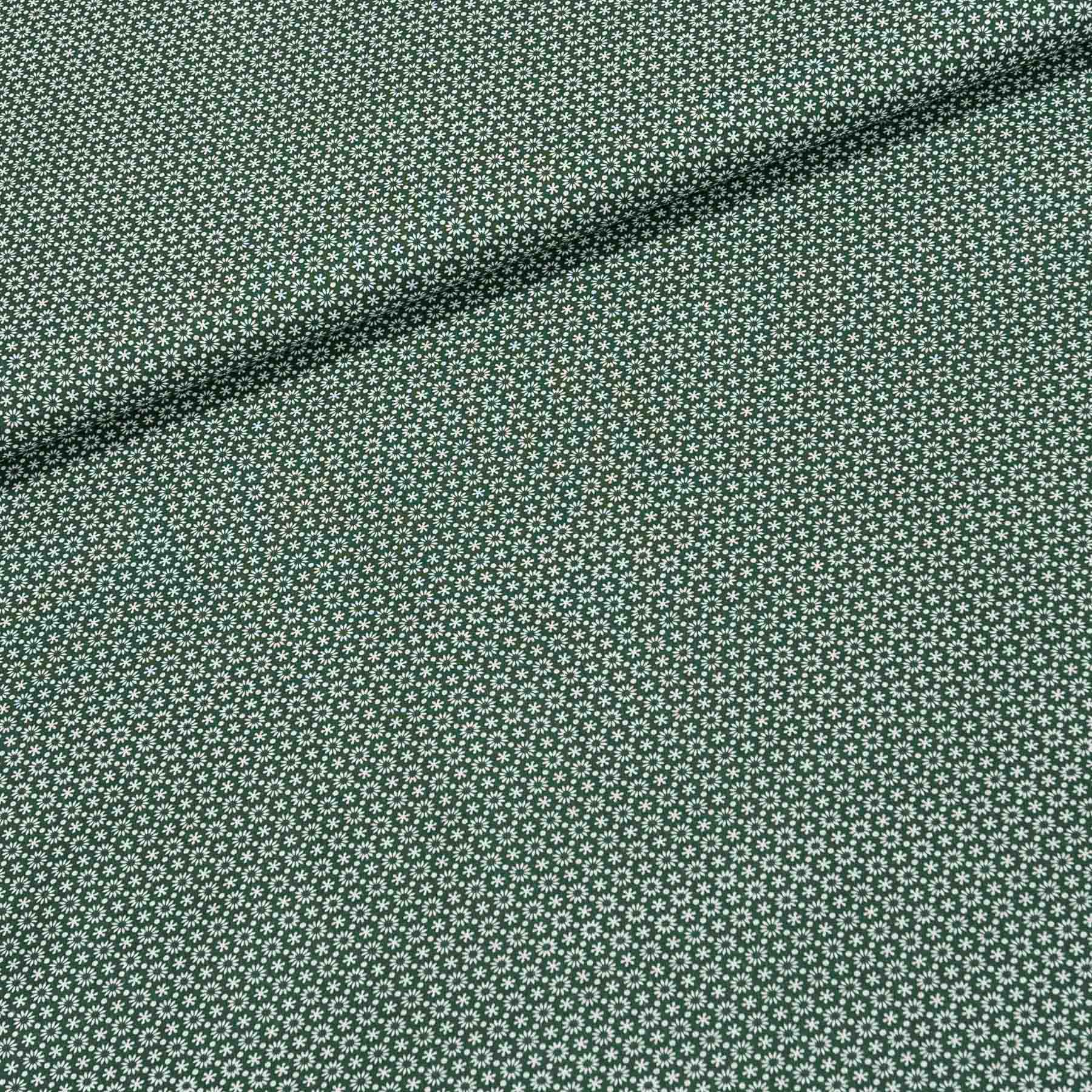 Levně Bavlněné plátno 103000/2088 GREEN, bílé kvítky na tmavě zelené, š.140cm (látka v metráži)