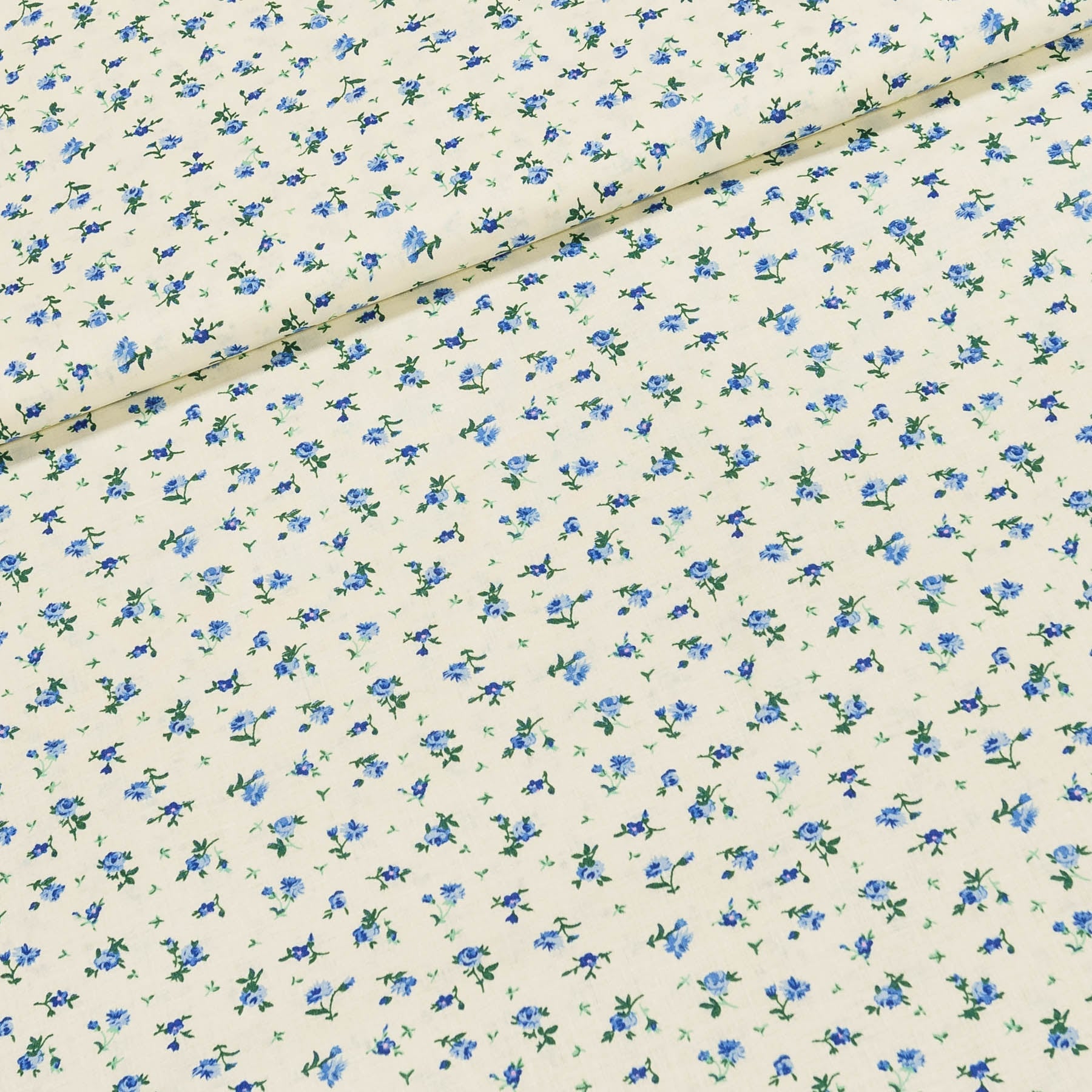 Bavlněné plátno 103000/6340 BLUE, modré růžičky na smetanové, š.140cm (látka v metráži)