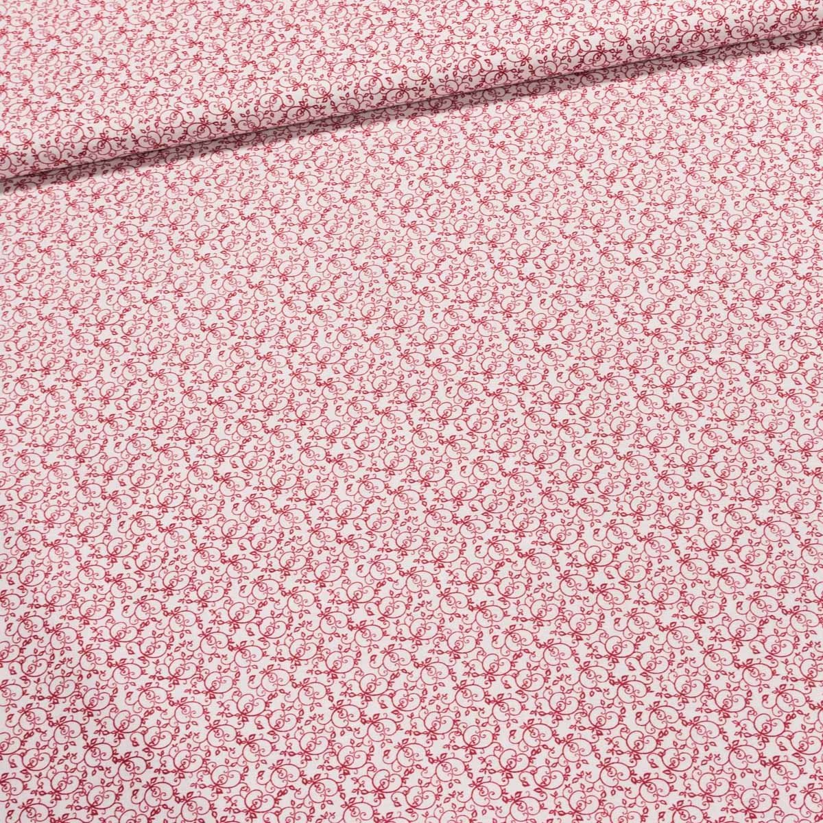 Bavlněné plátno 15914 BORDEAUX INDO červené popínavé lístky na bílé, š.140cm (látka v metráži)