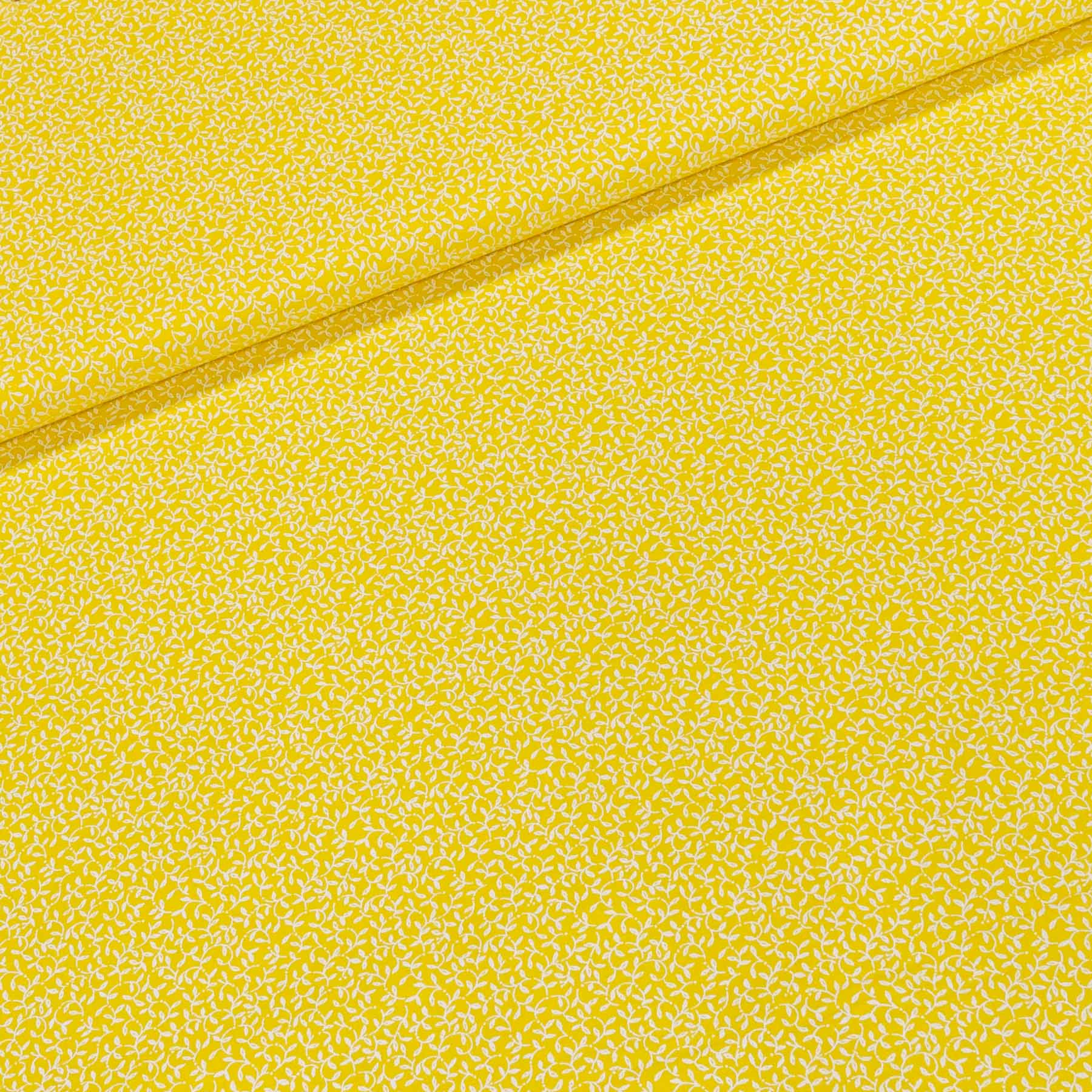 Bavlněné plátno 1593601/90 bílé lístečky na žluté, š.150cm (látka v metráži)