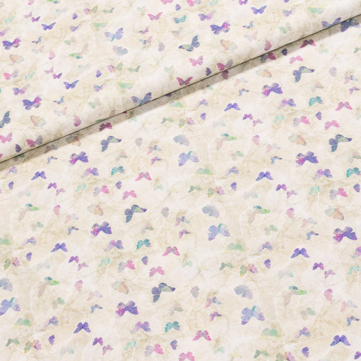 Bavlněné plátno 21 PURPURA, fialoví motýlci, š.150cm (látka v metráži)