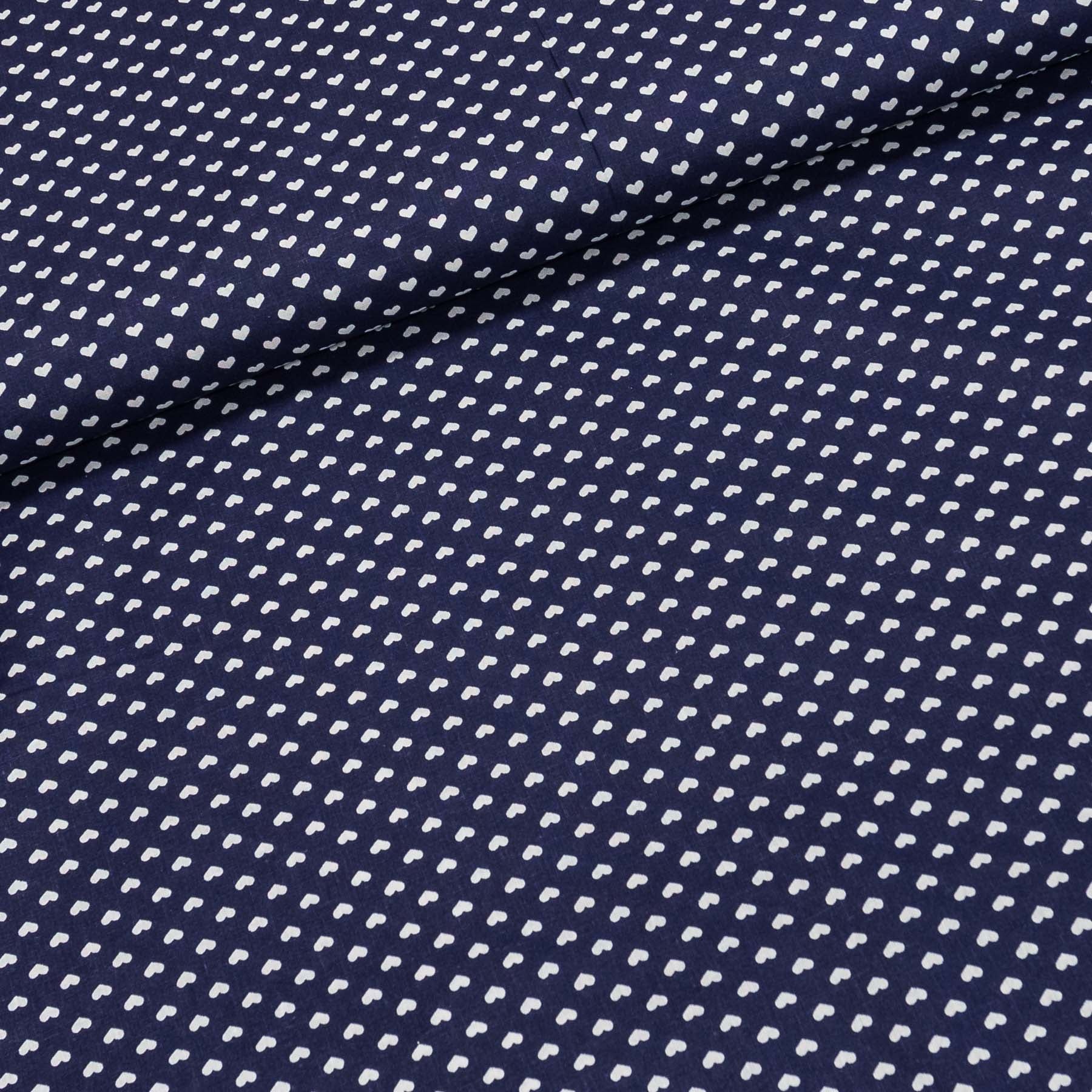 Bavlněné plátno 3817, bílá srdíčka na tmavě modré, š.140cm (látka v metráži)