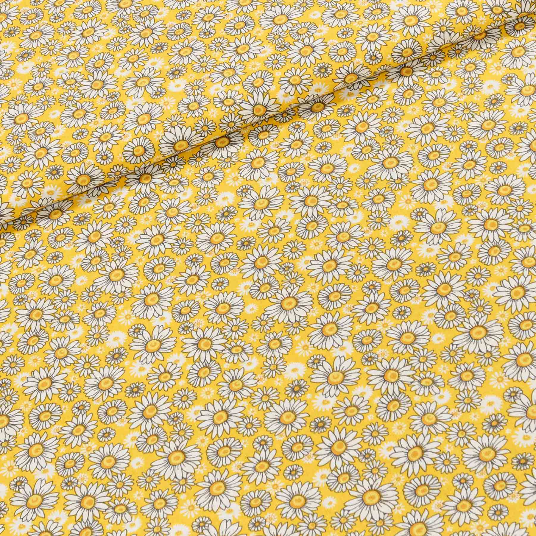 Bavlněné plátno 4924/001, kopretinky na žlutooranžové š.160cm (látka v metráži)