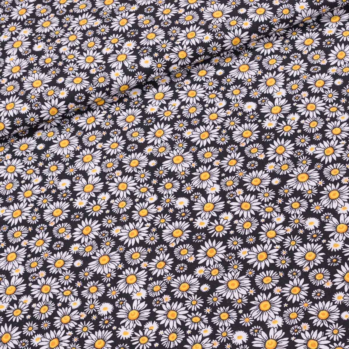 Bavlněné plátno 4924/006, kopretinky na černé, š.160cm (látka v metráži)