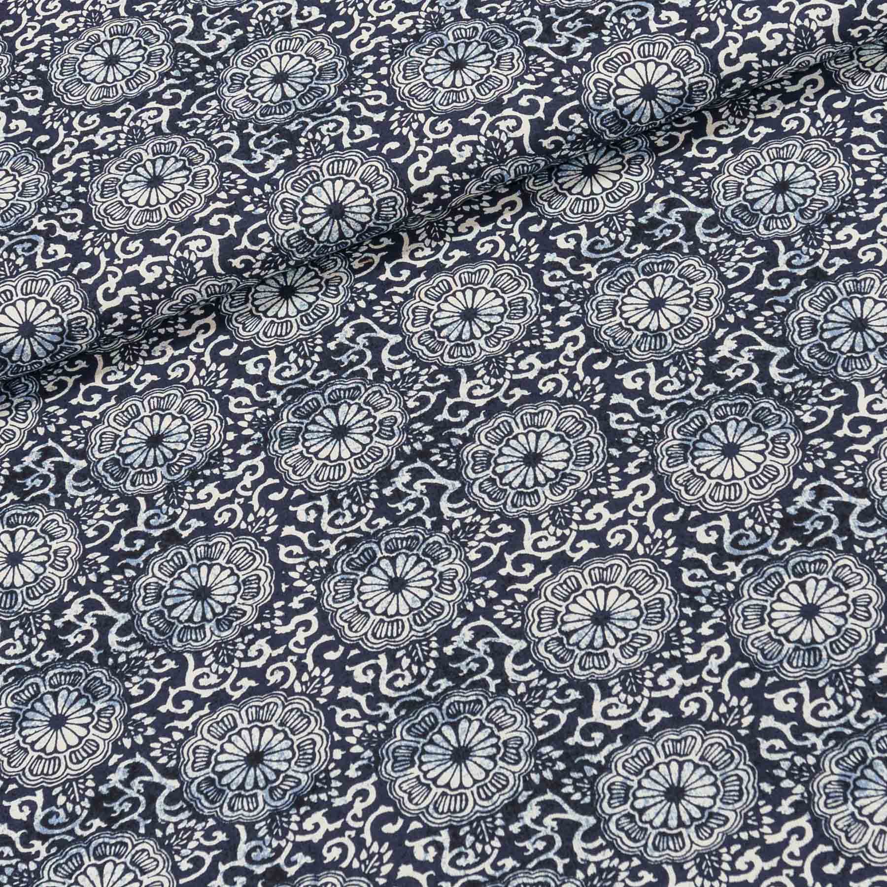 Bavlněné plátno 4986/001, modrotisk rose ornament š.160cm (látka v metráži)