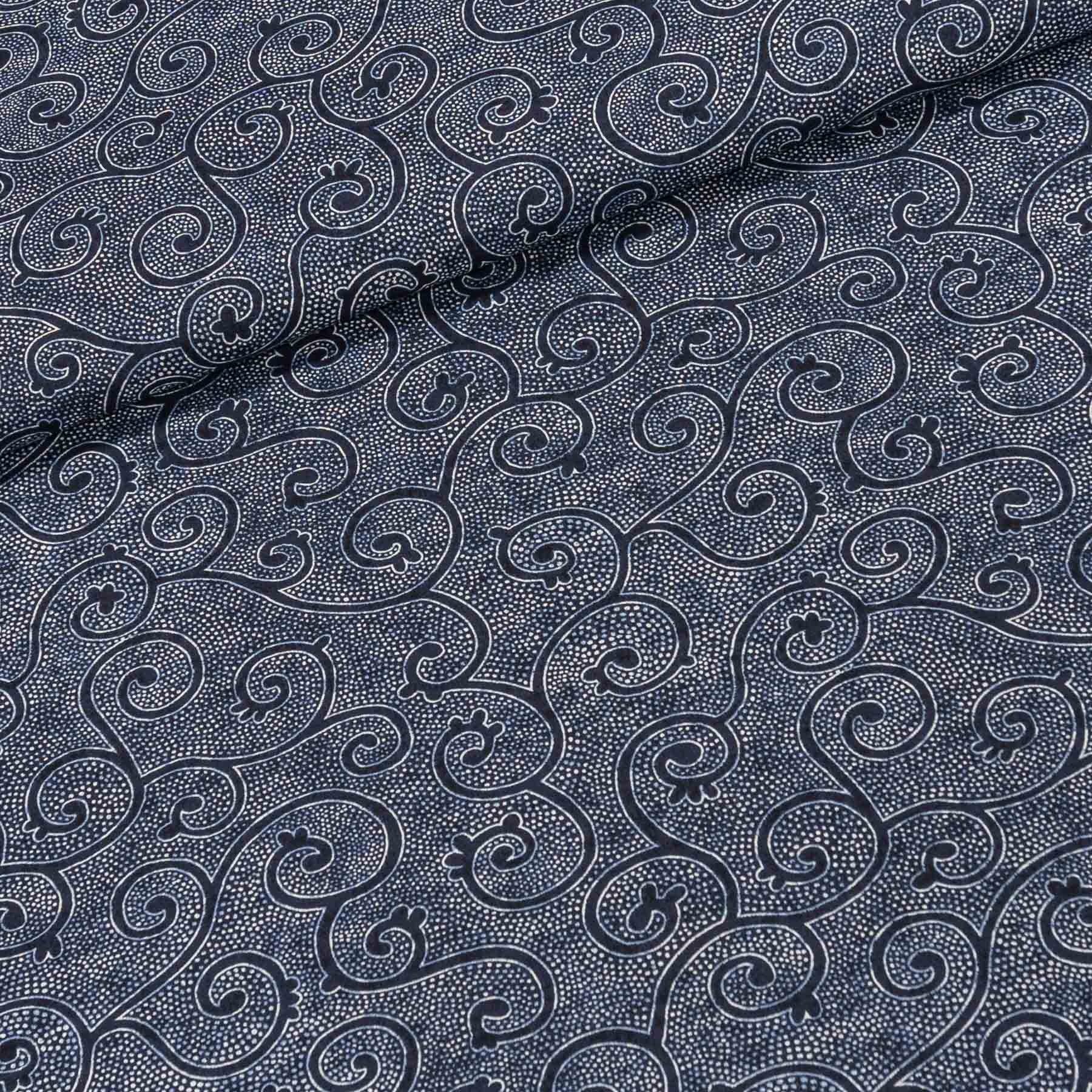Bavlněné plátno 4988/001, tečkovaný ornament na tmavě modré š.160cm (látka v metráži)
