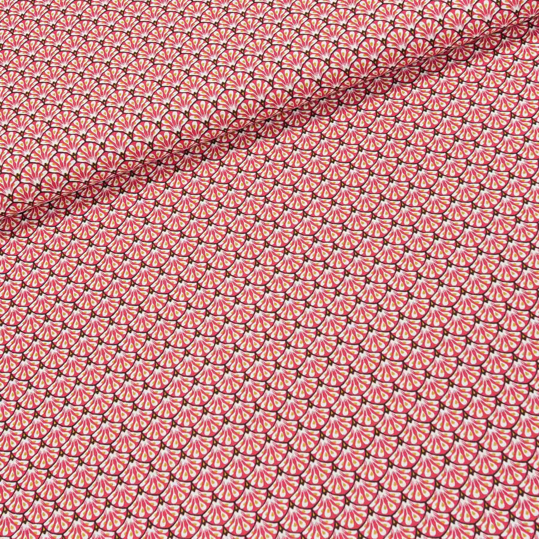 Bavlněné plátno 5063-004, červeno-okrové vějířky, š.160cm (látka v metráži)