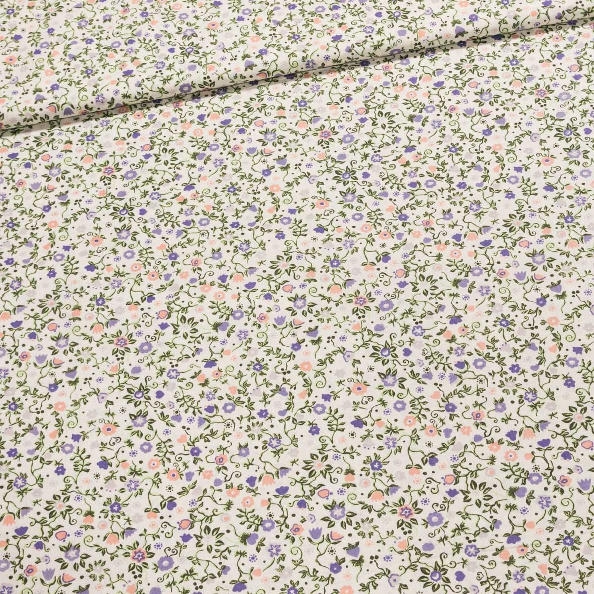 Bavlněné plátno D0863, lososové a fialové kvítečka na bílé, š.150cm (látka v metráži)