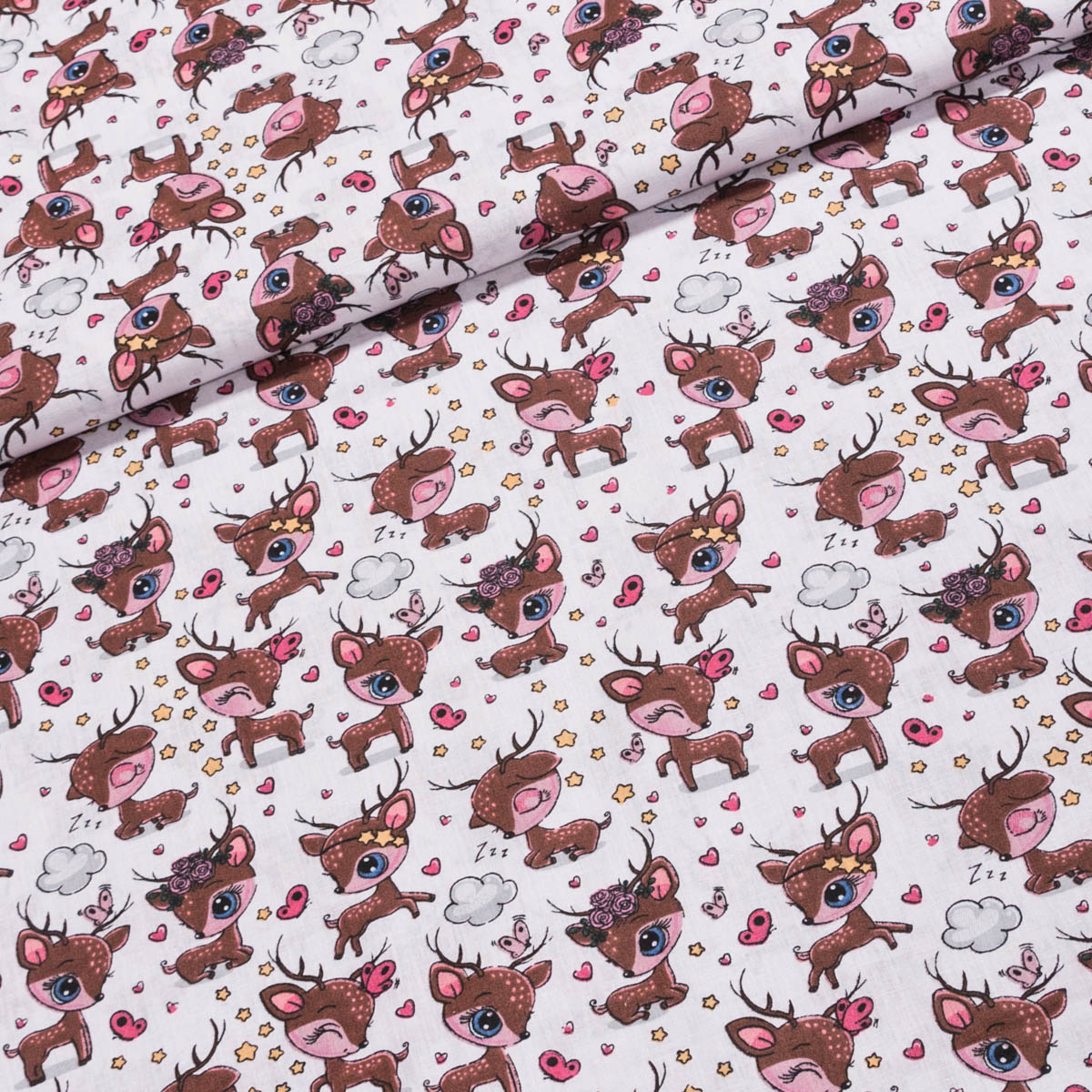 Bavlněné plátno dětské 803000/582-25, srnečky na bílé, š.140cm (látka v metráži)
