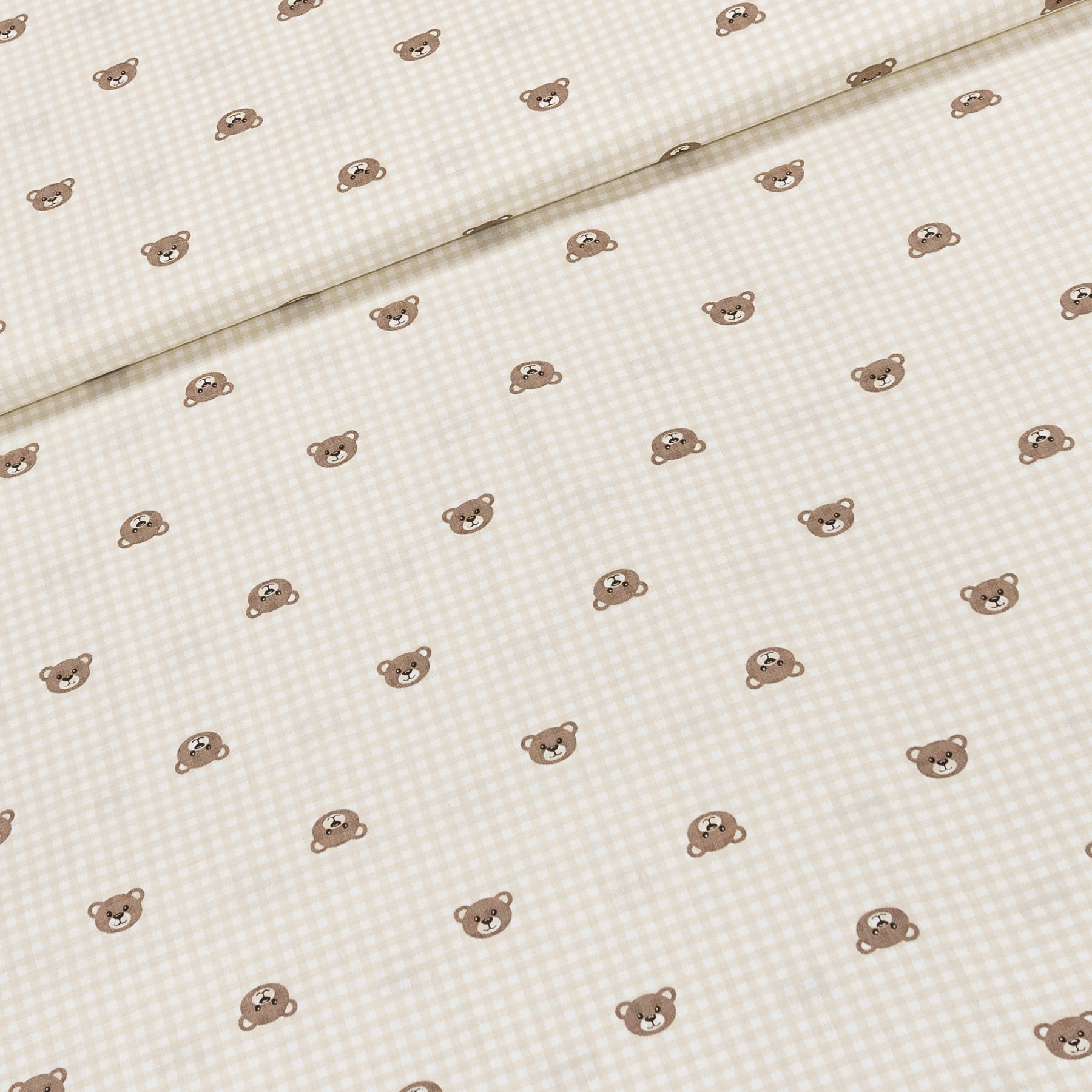 Bavlněné plátno dětské ELIŠKA, medvídek na béžové kostičce, š.160cm (látka v metráži)