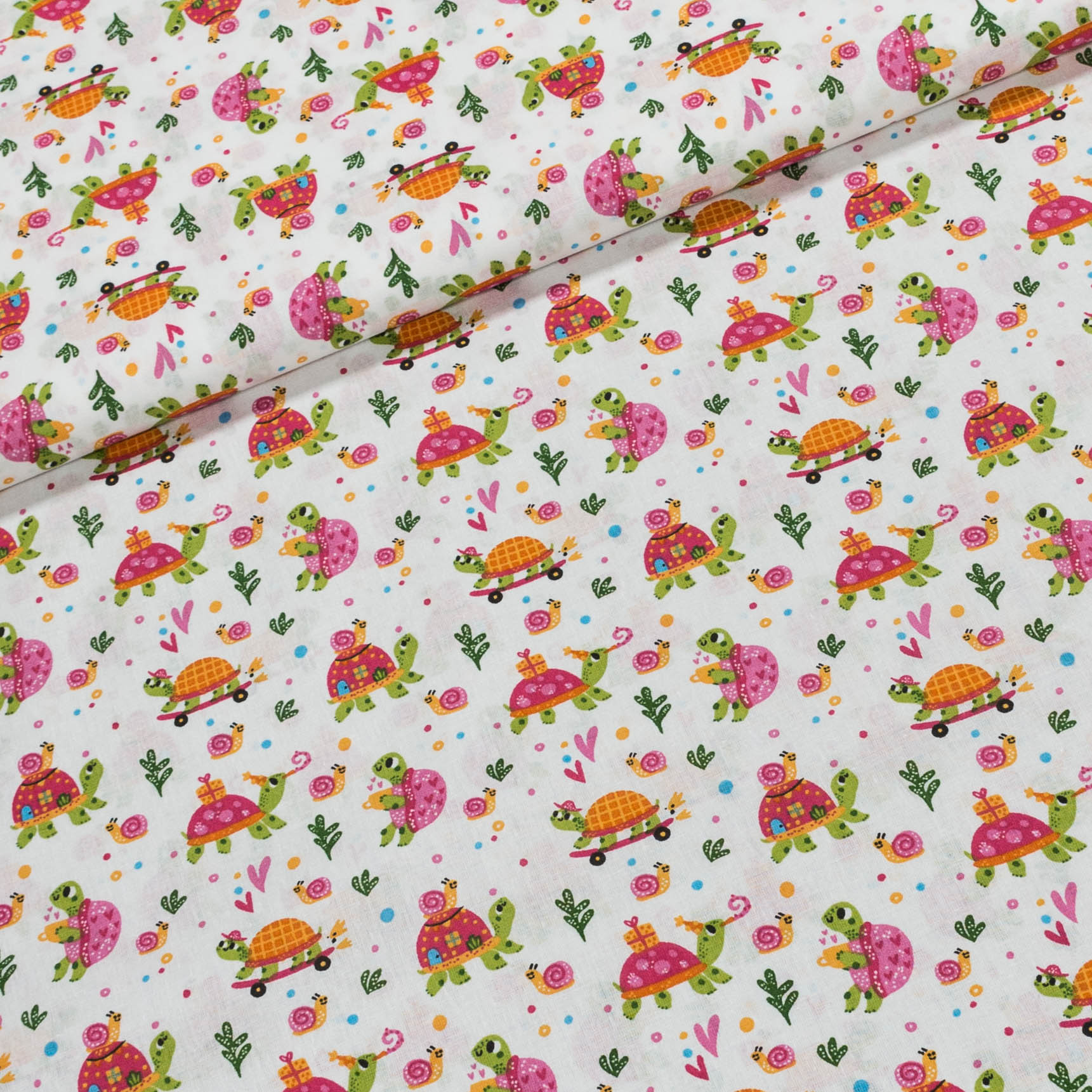 Bavlněné plátno dětské LGD 487001, barevné želvičky na bílé, š.140cm (látka v metráži)