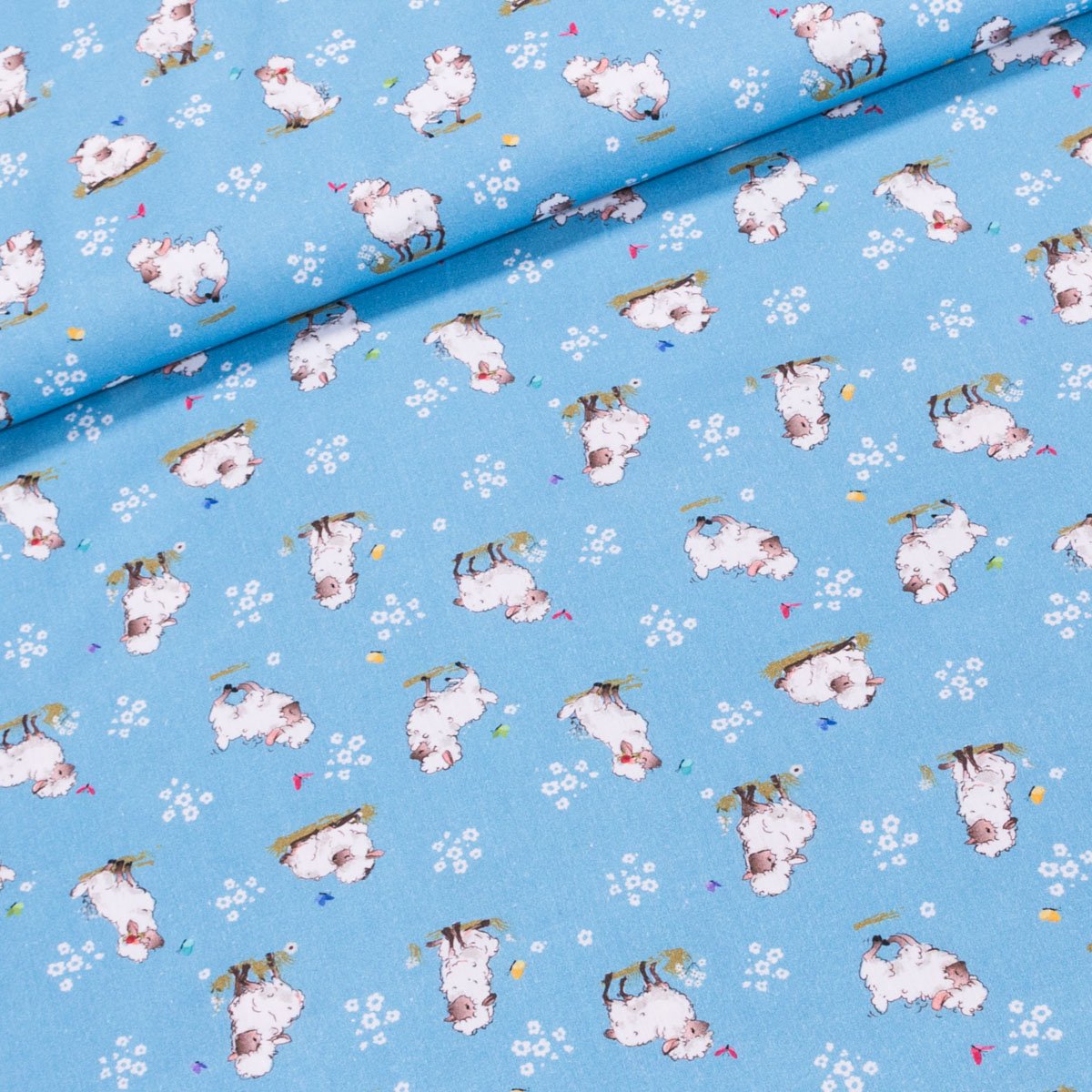 Bavlněné plátno dětské, ovečky na modré, š.140cm (látka v metráži)