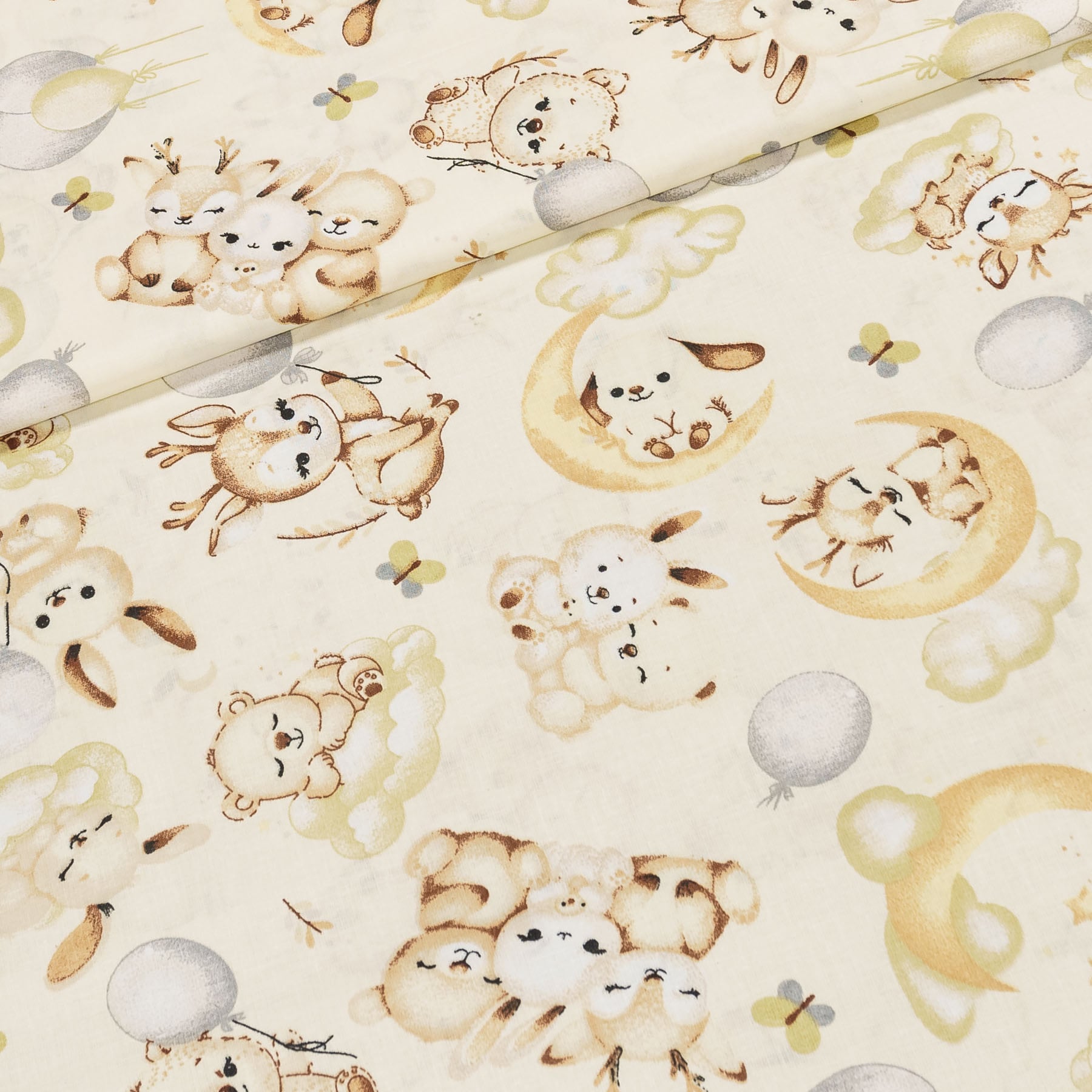 Bavlněné plátno dětské POLO hnědý medvídek na měsíčku na smetanové š.160cm (látka v metráži)