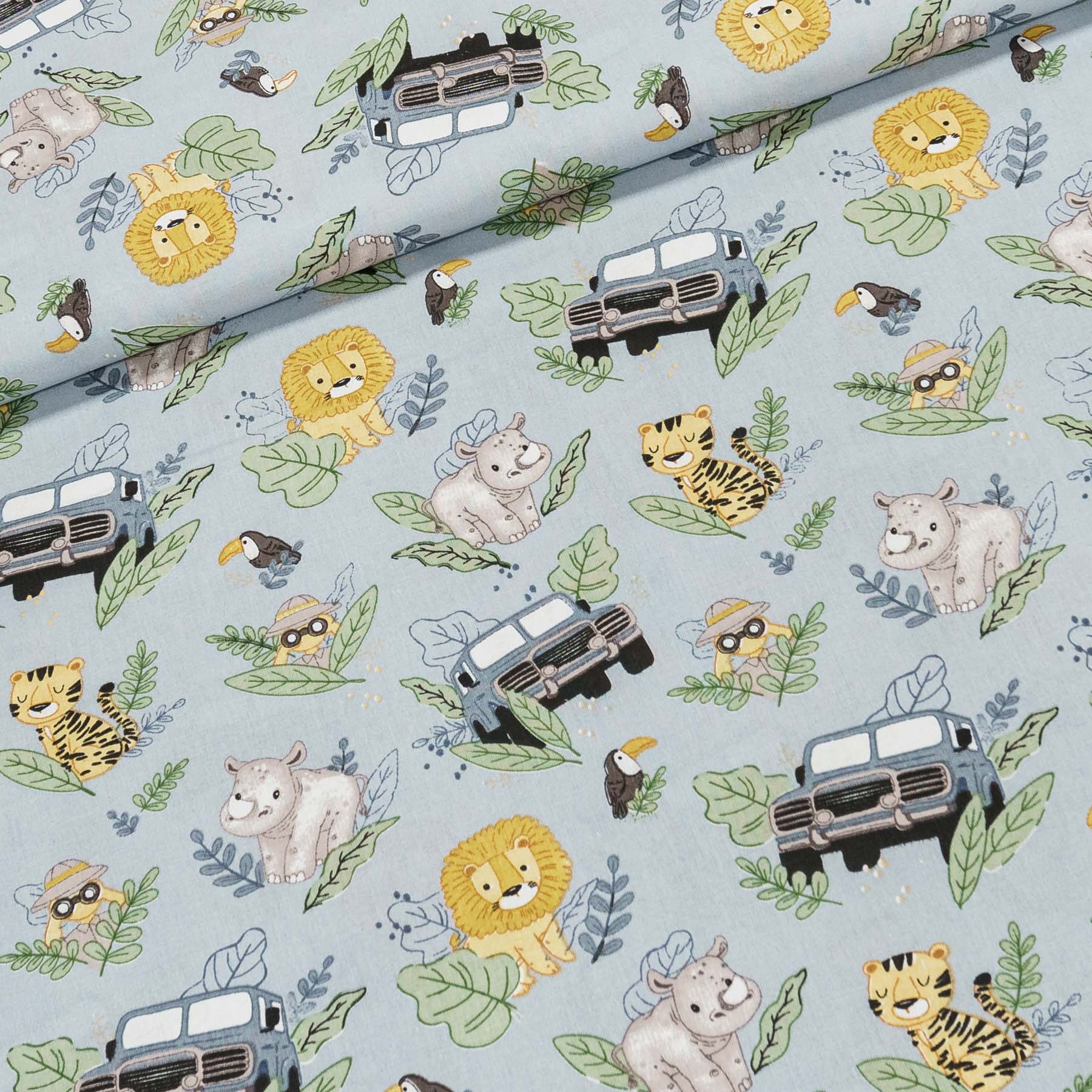 Bavlněné plátno dětské POLO, SAFARI na šedé, š.160cm (látka v metráži)