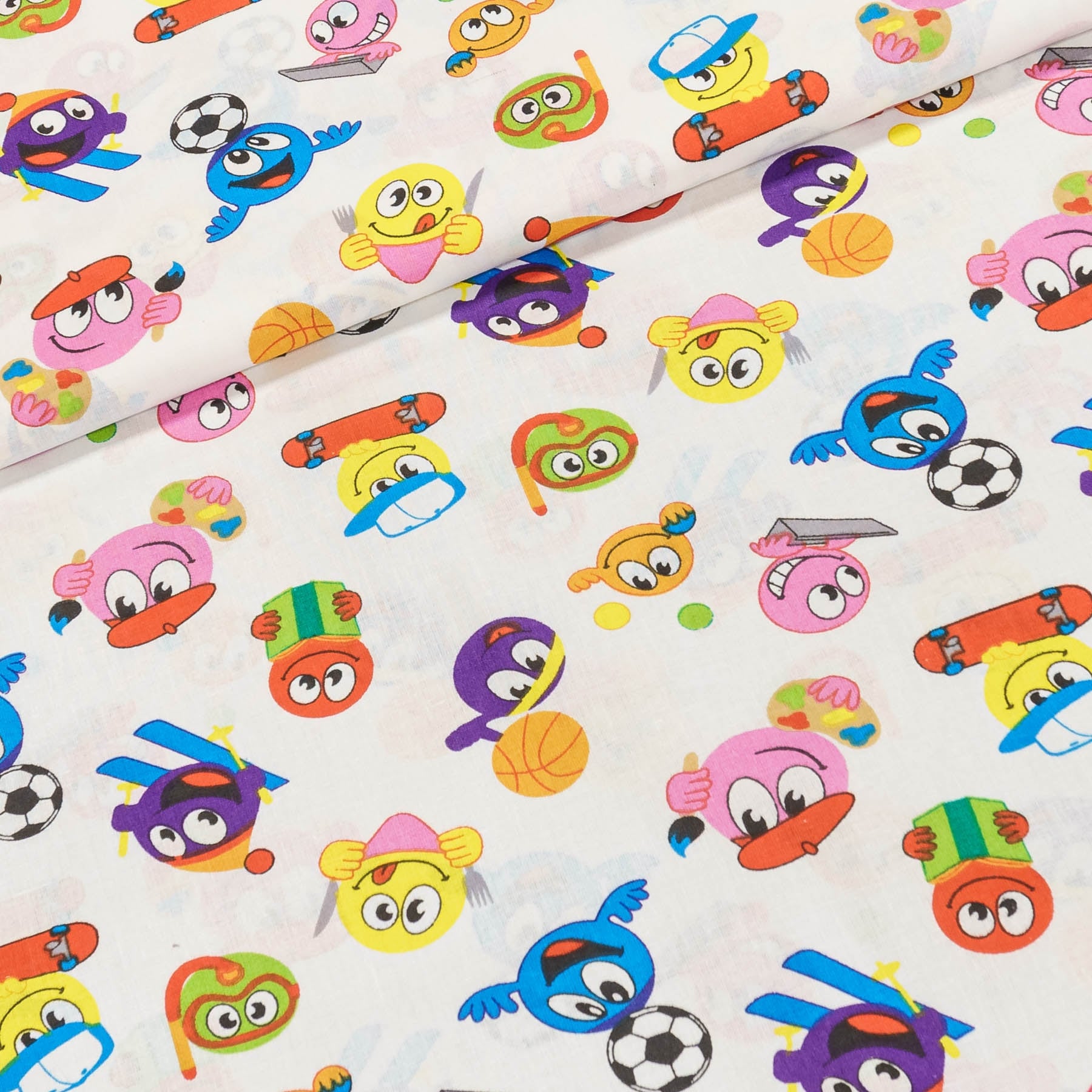 Bavlněné plátno dětské smajlíci na bílé, š.140cm (látka v metráži)