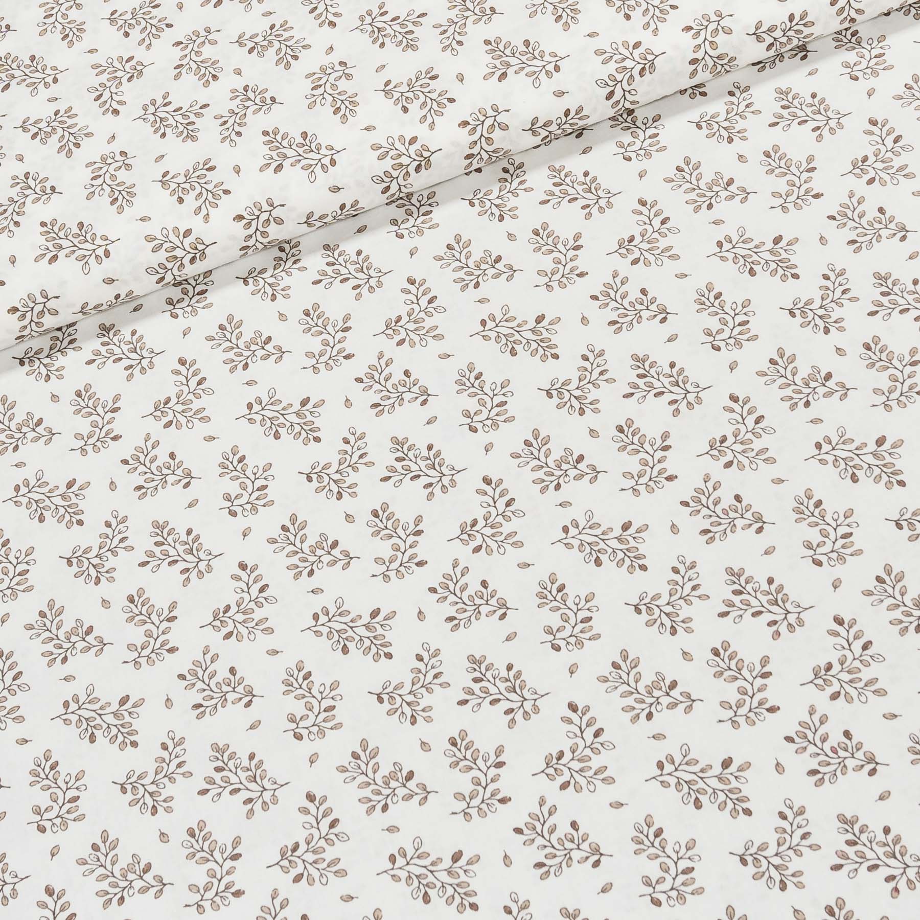 Bavlněné plátno ELIŠKA béžové větvičky na bílé , š.160cm (látka v metráži)