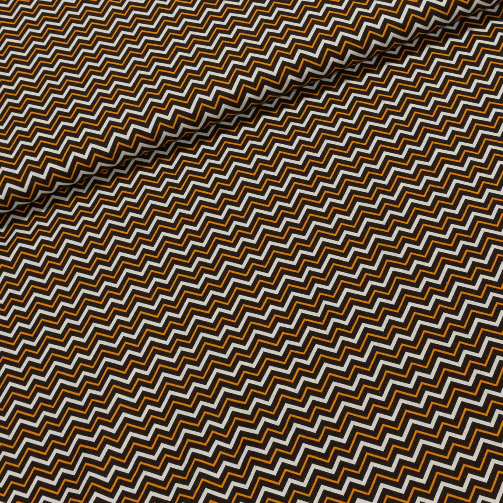 Bavlněné plátno GLORIA 1480983, zig-zag, oranžovo-hnědá, š.150cm (látka v metráži)