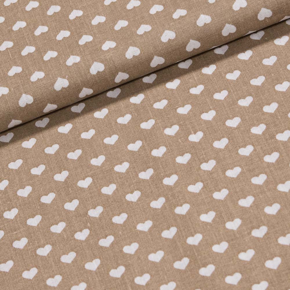 Bavlněné plátno bílá srdíčka na béžové, š.140cm (látka v metráži)