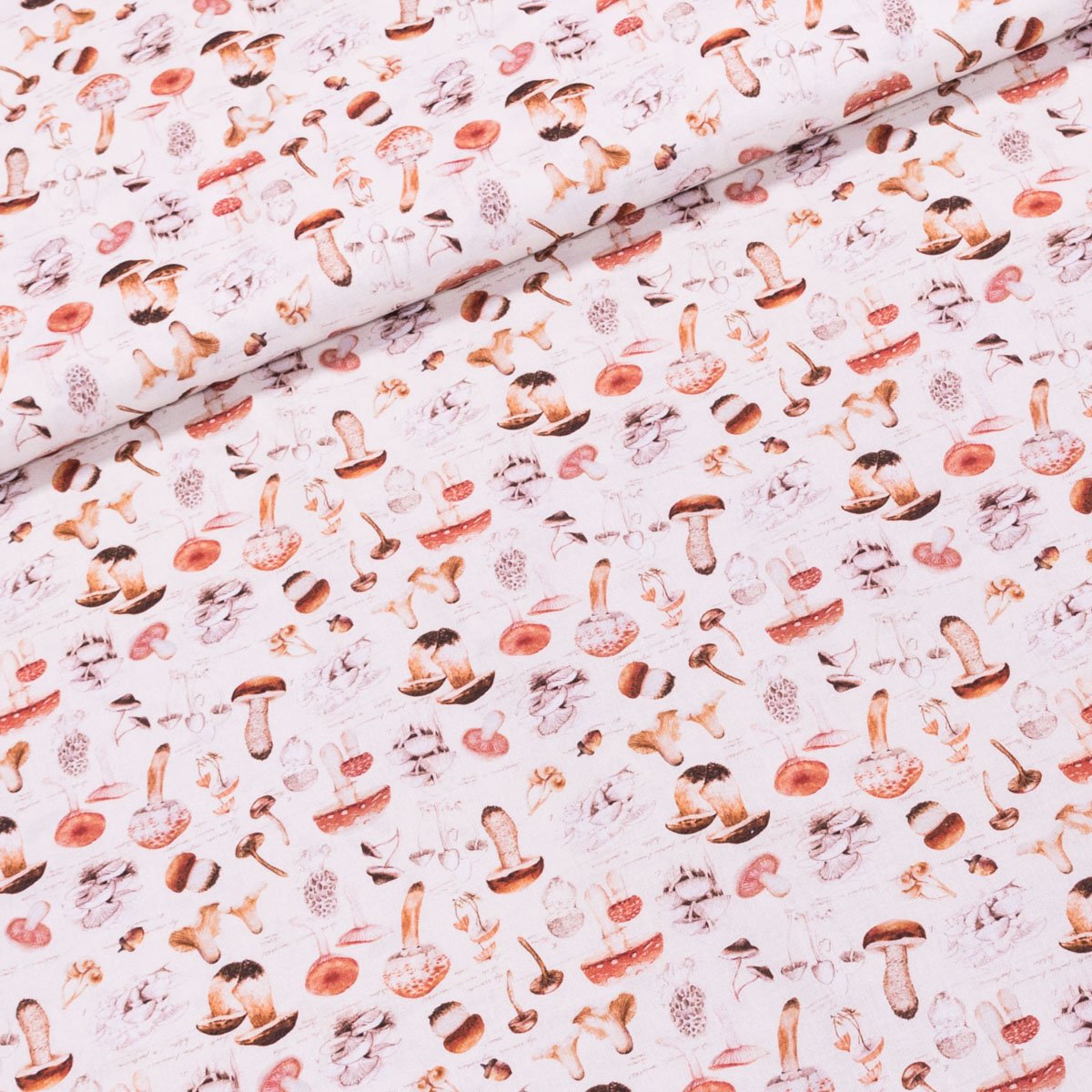 Bavlněné plátno PEBLAS 3 BEIGE, hříbky na krémové, š.150cm (látka v metráži)