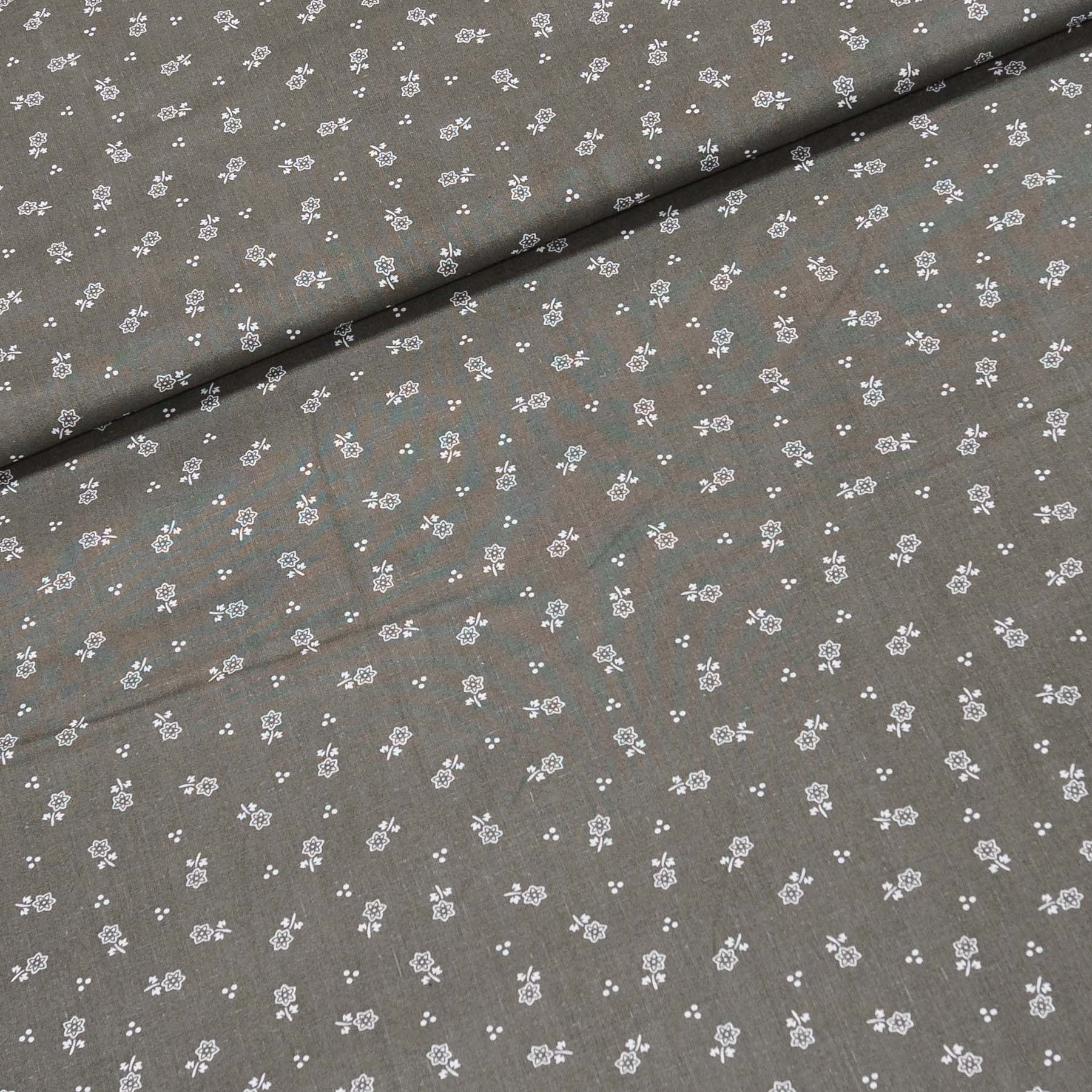 Bavlněné plátno POLO bílé kvítky na šedé, š.140cm (látka v metráži)