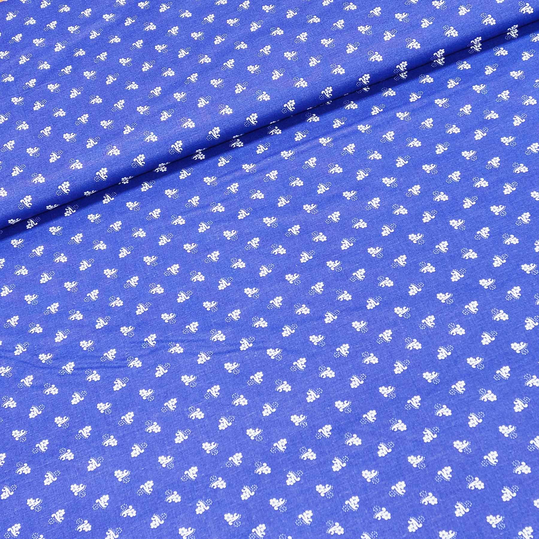 Bavlněné plátno POLO bílý kvítek na modré, š.140cm (látka v metráži)