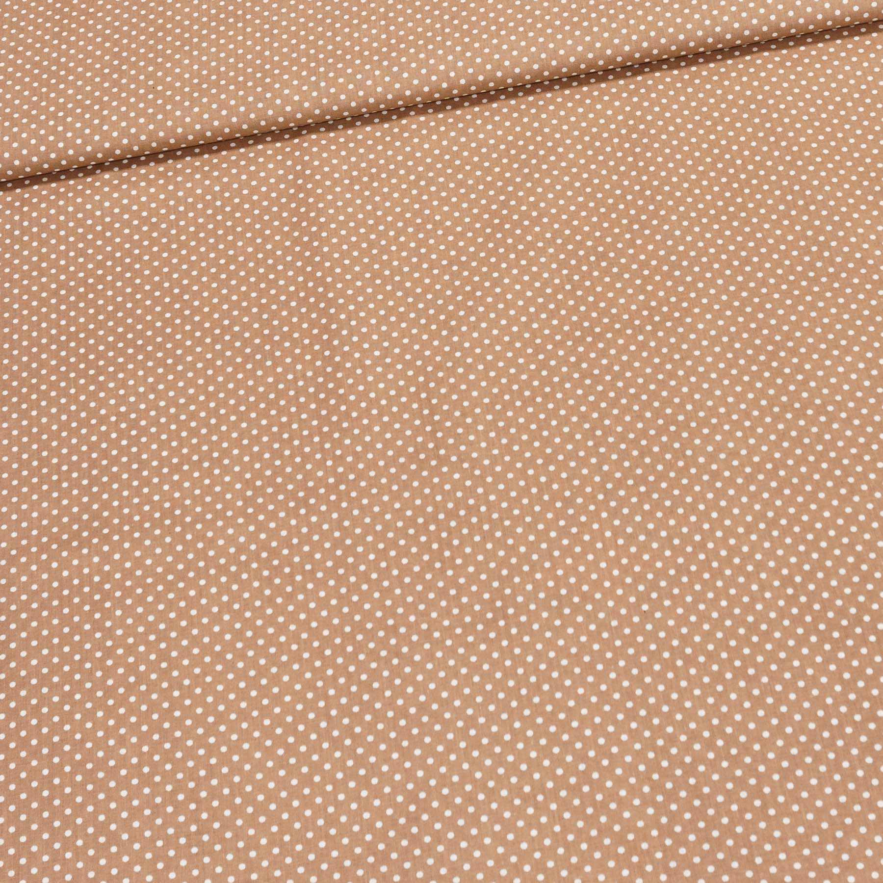 Bavlněné plátno POLO bílý puntík na kapučínové, š.140cm (látka v metráži)