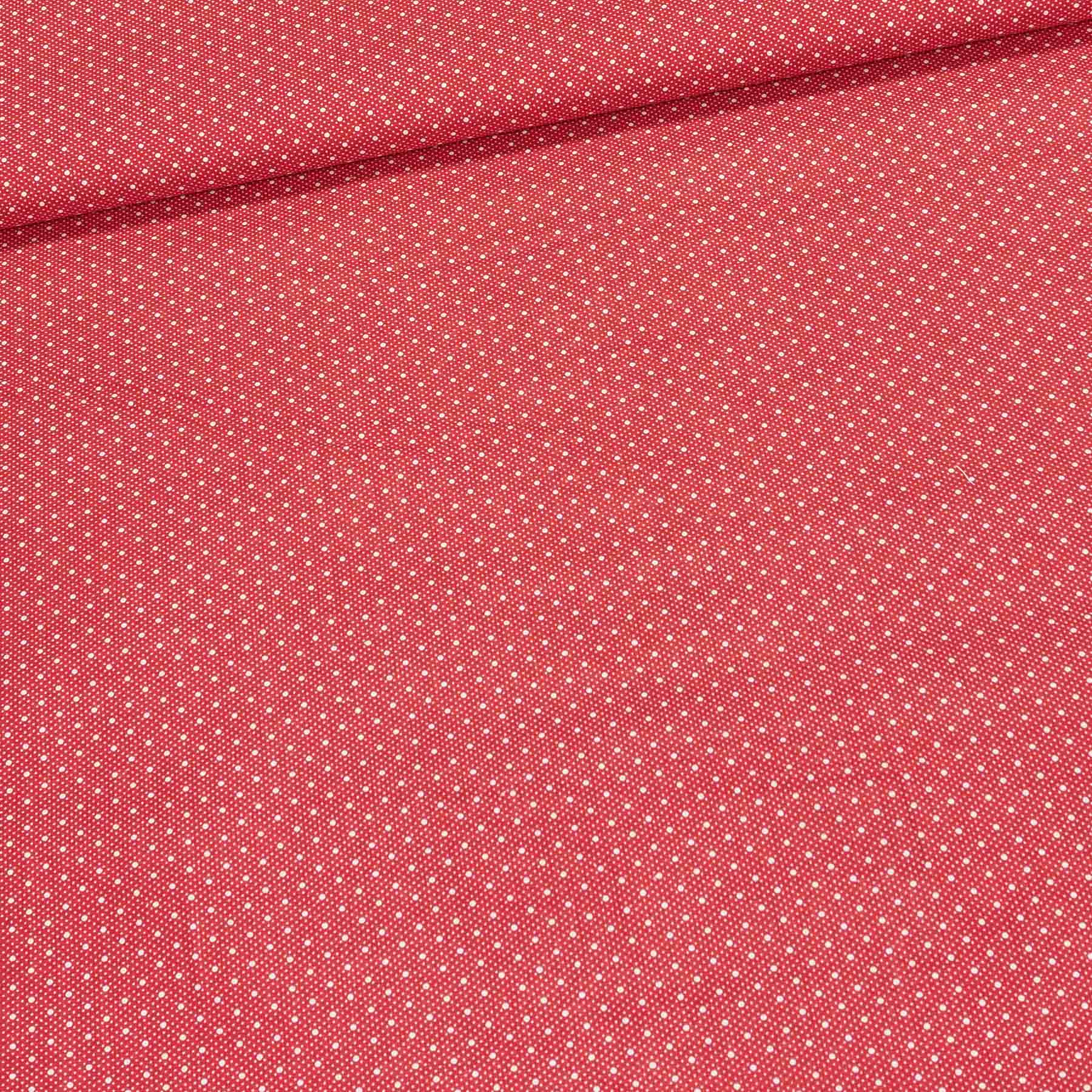 Bavlněné plátno POLO bílý puntík na červené s tečkami, š.140cm (látka v metráži)