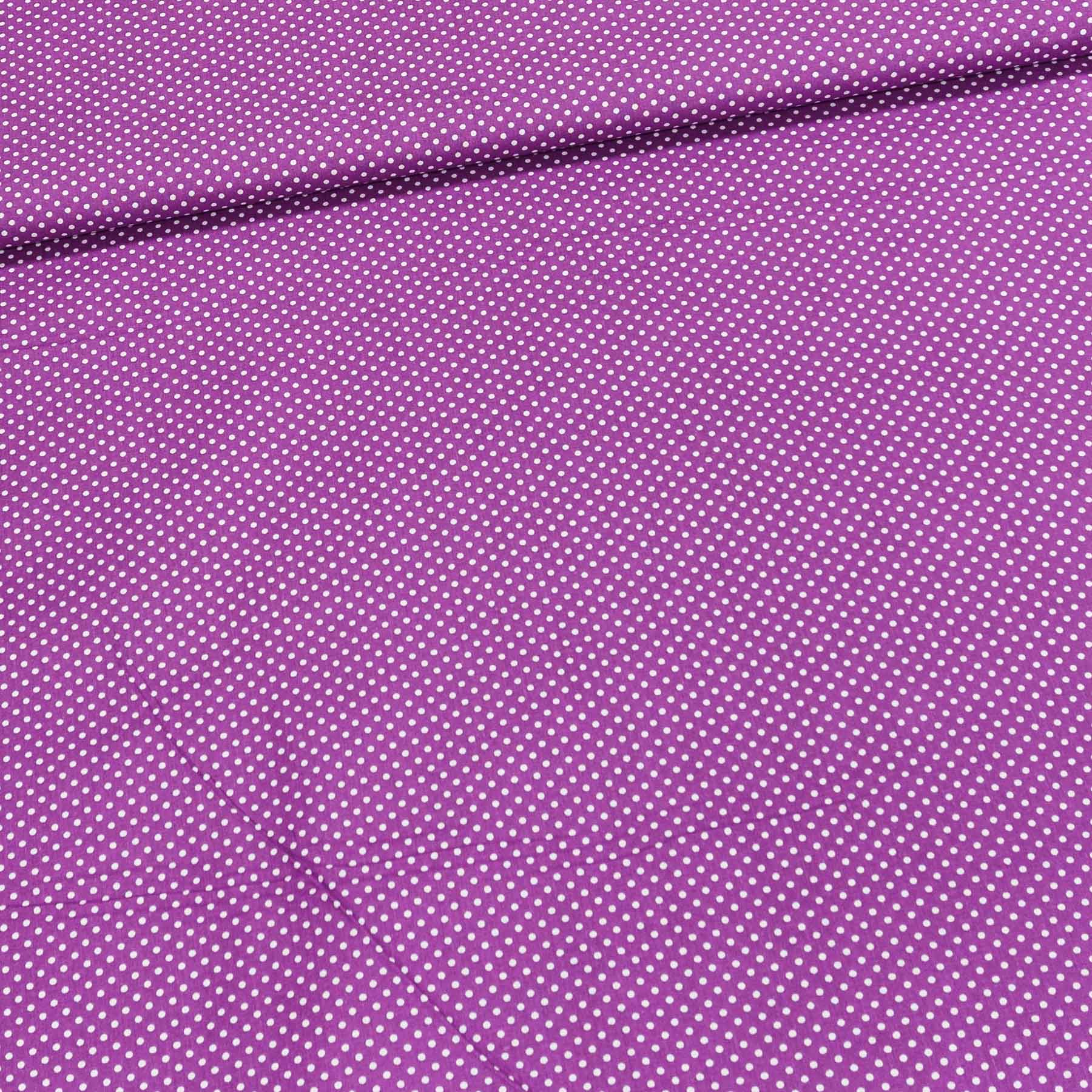 Bavlněné plátno POLO bílý puntík na fialové, š.140cm (látka v metráži)