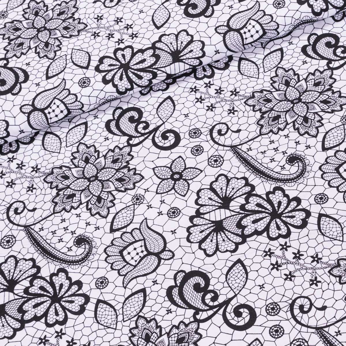 Bavlněné plátno POLO černá krajka na bílé, š.160cm (látka v metráži)