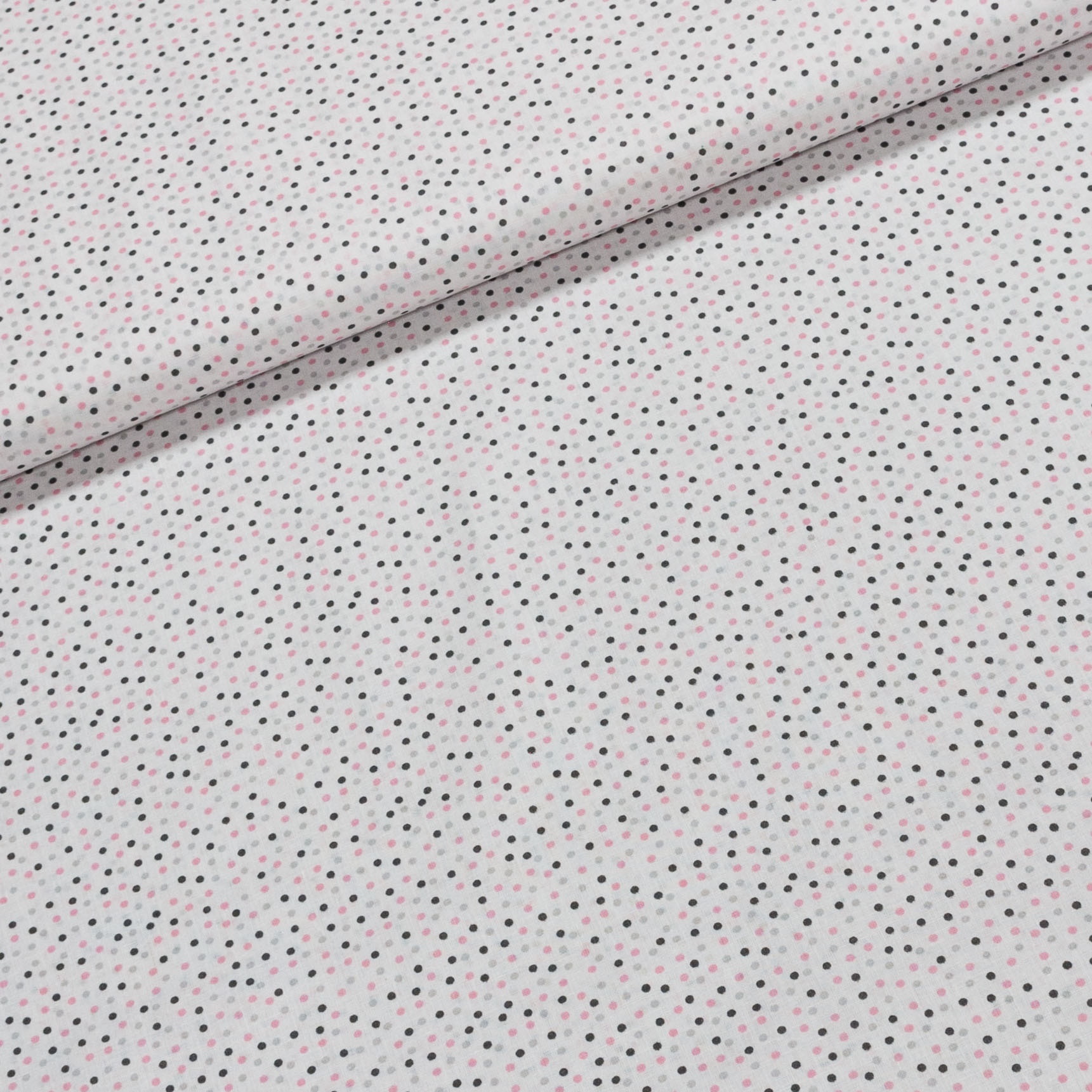 Bavlněné plátno růžovo-šedé puntíky na bílé, š.140cm (látka v metráži)