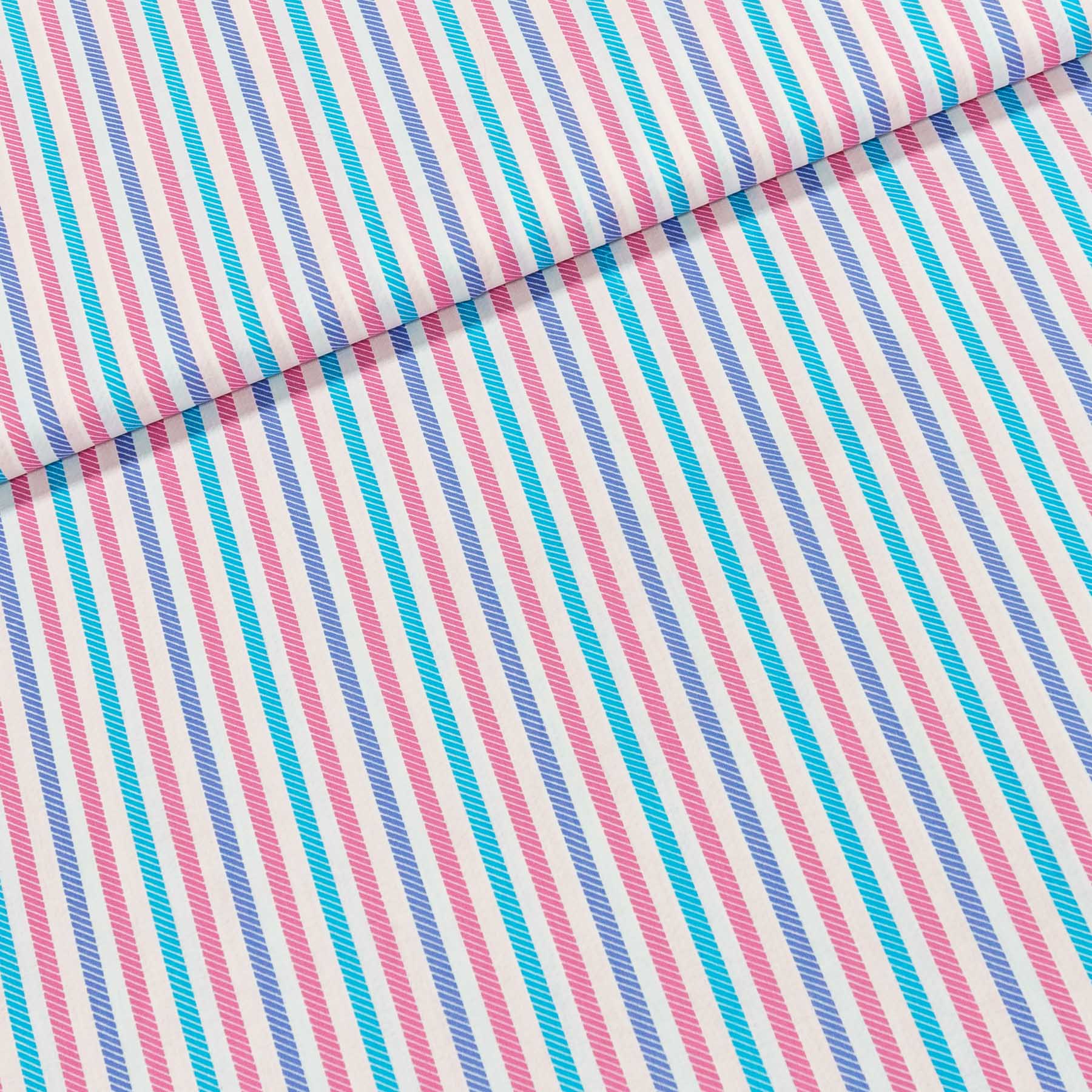 Bavlněné plátno růžový, modrý a fialový proužek, š.140cm (látka v metráži)