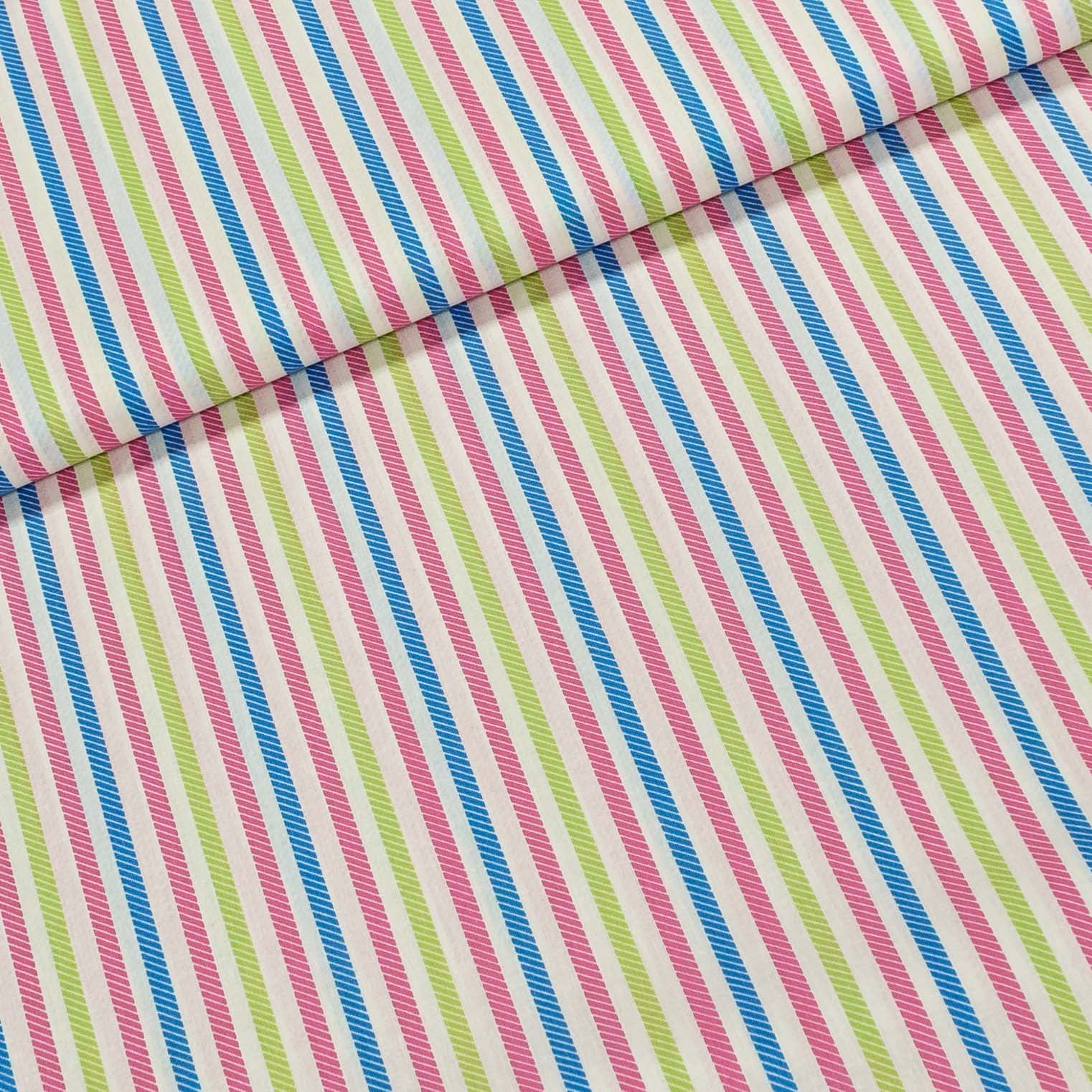Bavlněné plátno růžový, modrý a zelený proužek, š.140cm (látka v metráži)