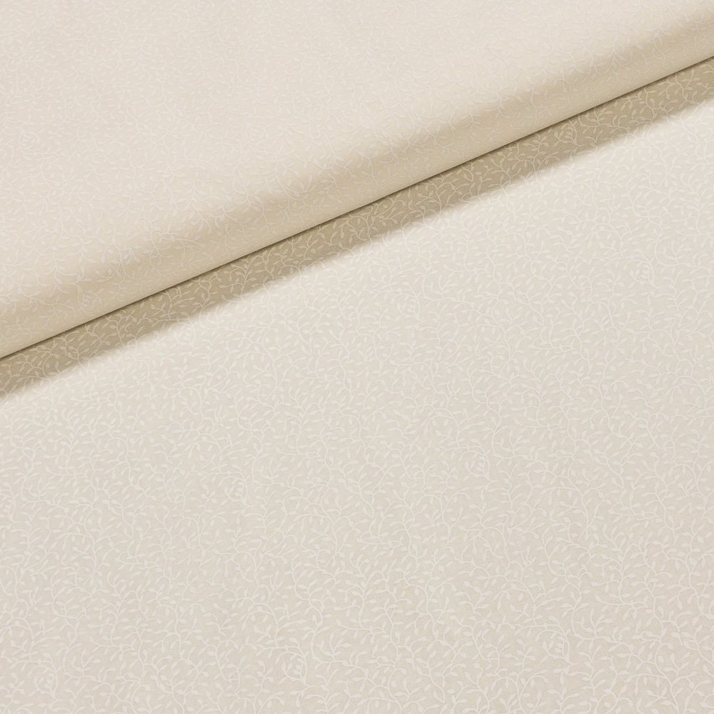 Bavlněné plátno smetanové lístečky na smetanové, š.140cm (látka v metráži)