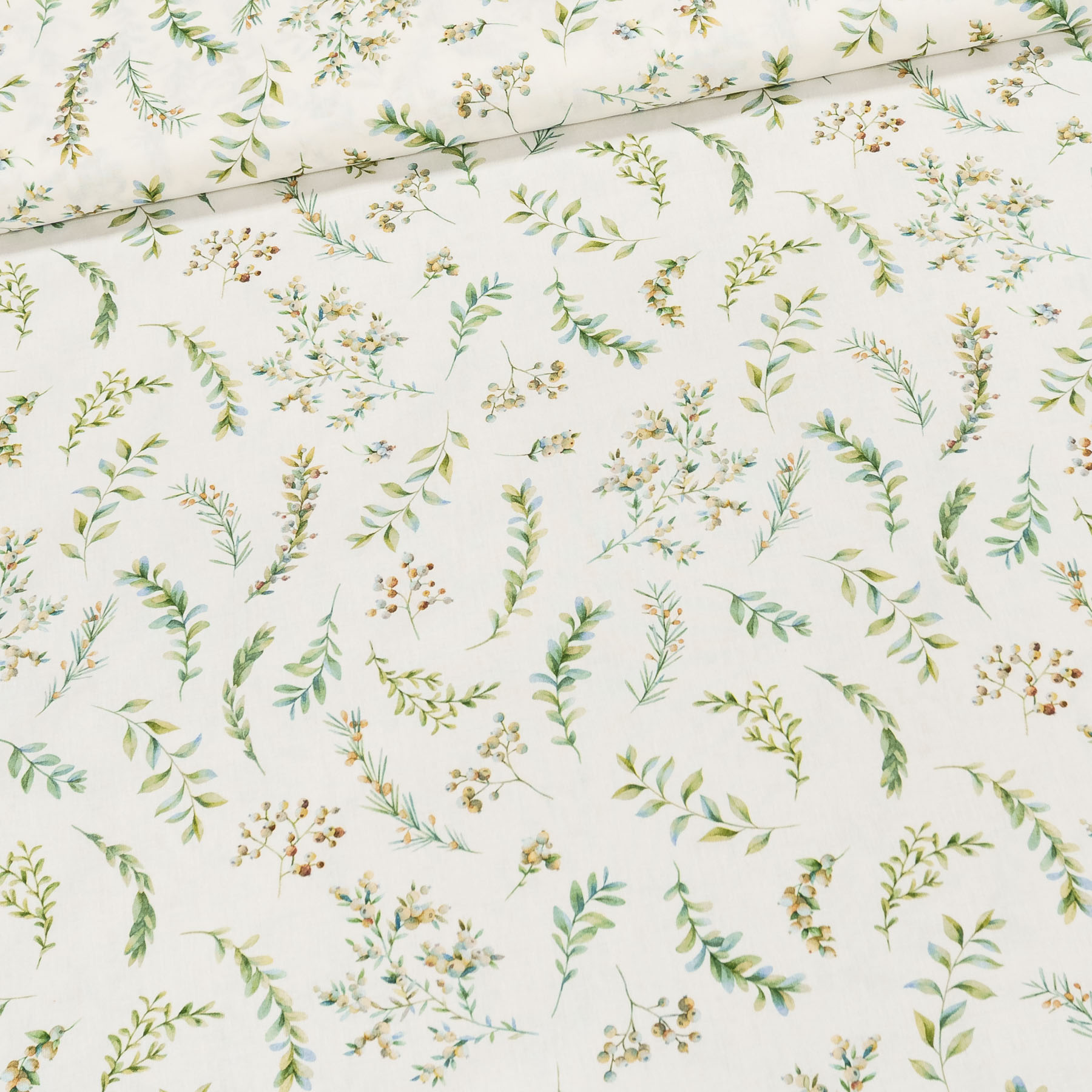Bavlněné plátno TREND 1730/5 VERDE, zelené větvičky na bílé, š.150cm (látka v metráži)