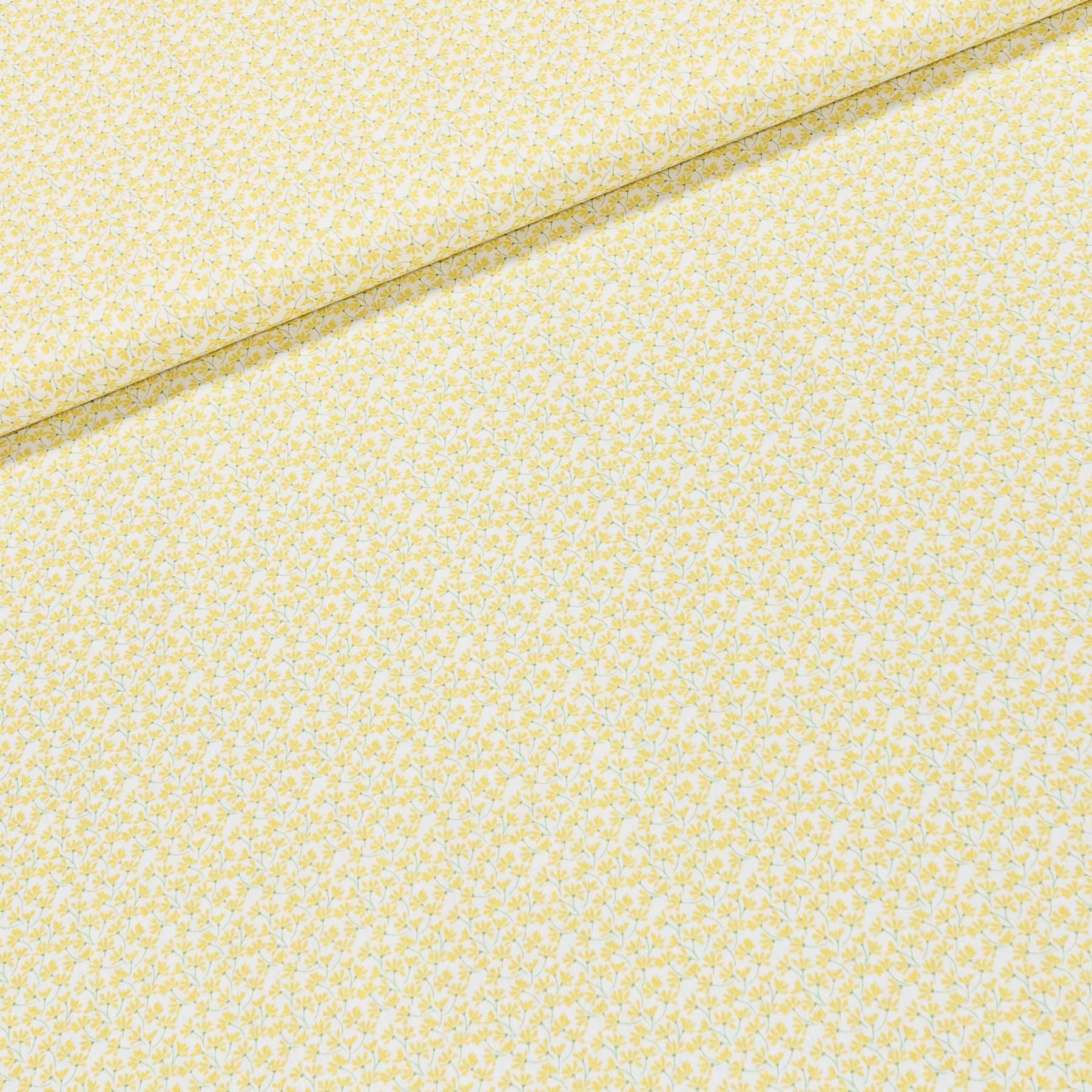 Bavlněné plátno TREND SUN 8 AMARELO, žluté kytičky na bílé š.150cm (látka v metráži