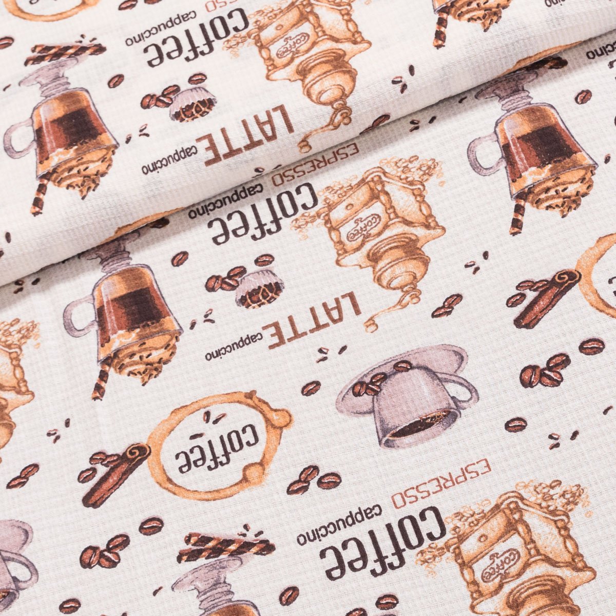 Levně Bavlněné plátno vaflovina / štola na metráž 703023 LATTÉ, káva na béžové, š. 50cm (látka v metráži)